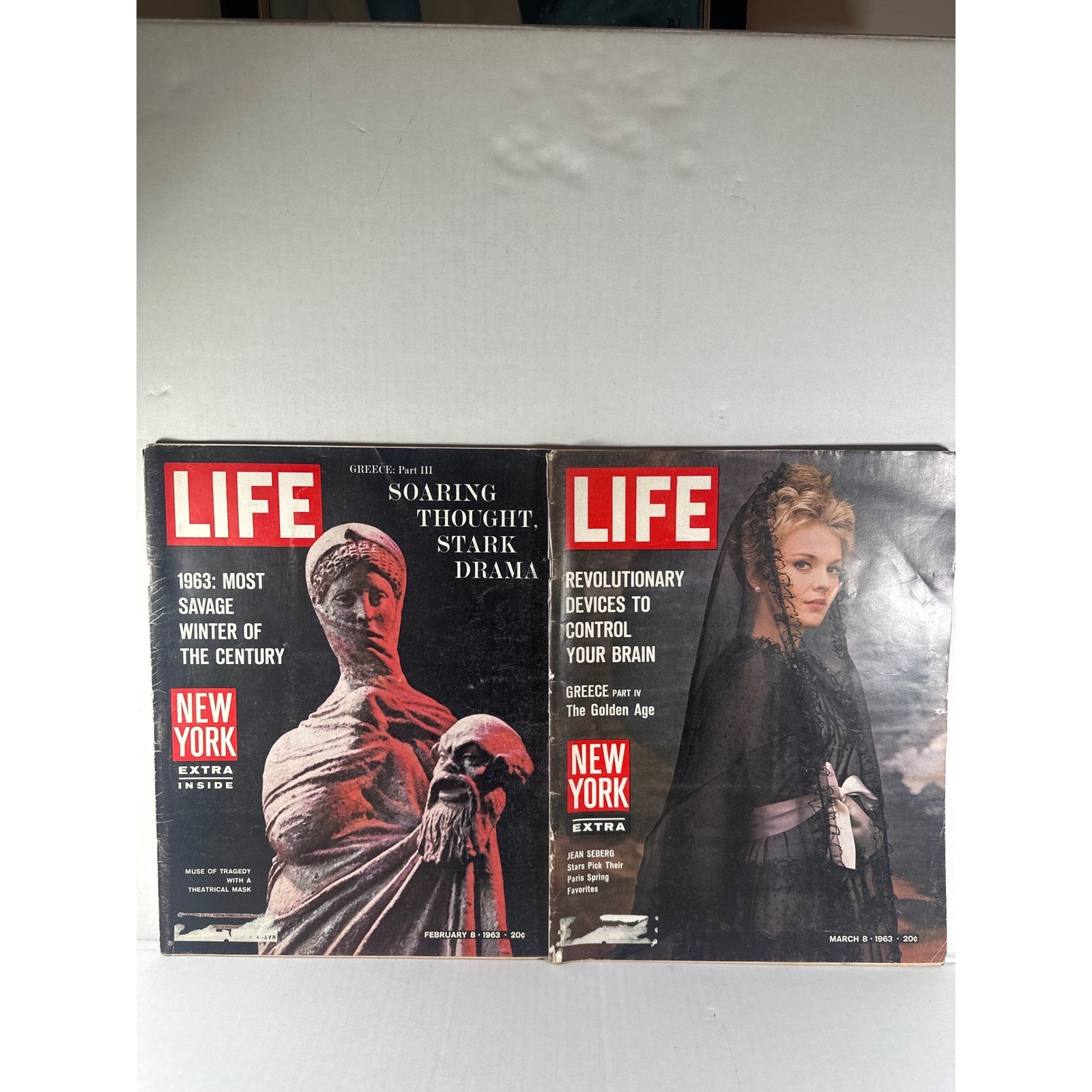 Lot 2 Vintage LIFE Magazines 1963 February 8 March 8 Jean Seberg Greece Series