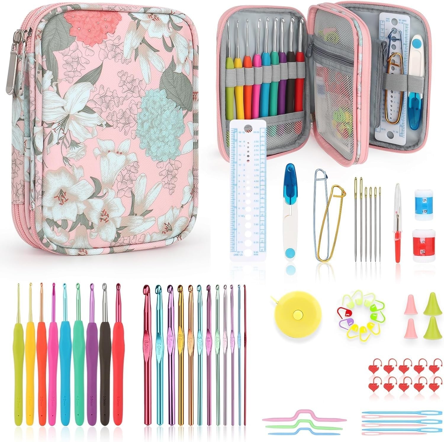 Katech Crochet Hooks Set with Case, 73-Piece Crochet Hooks Kit Knitting Accessor