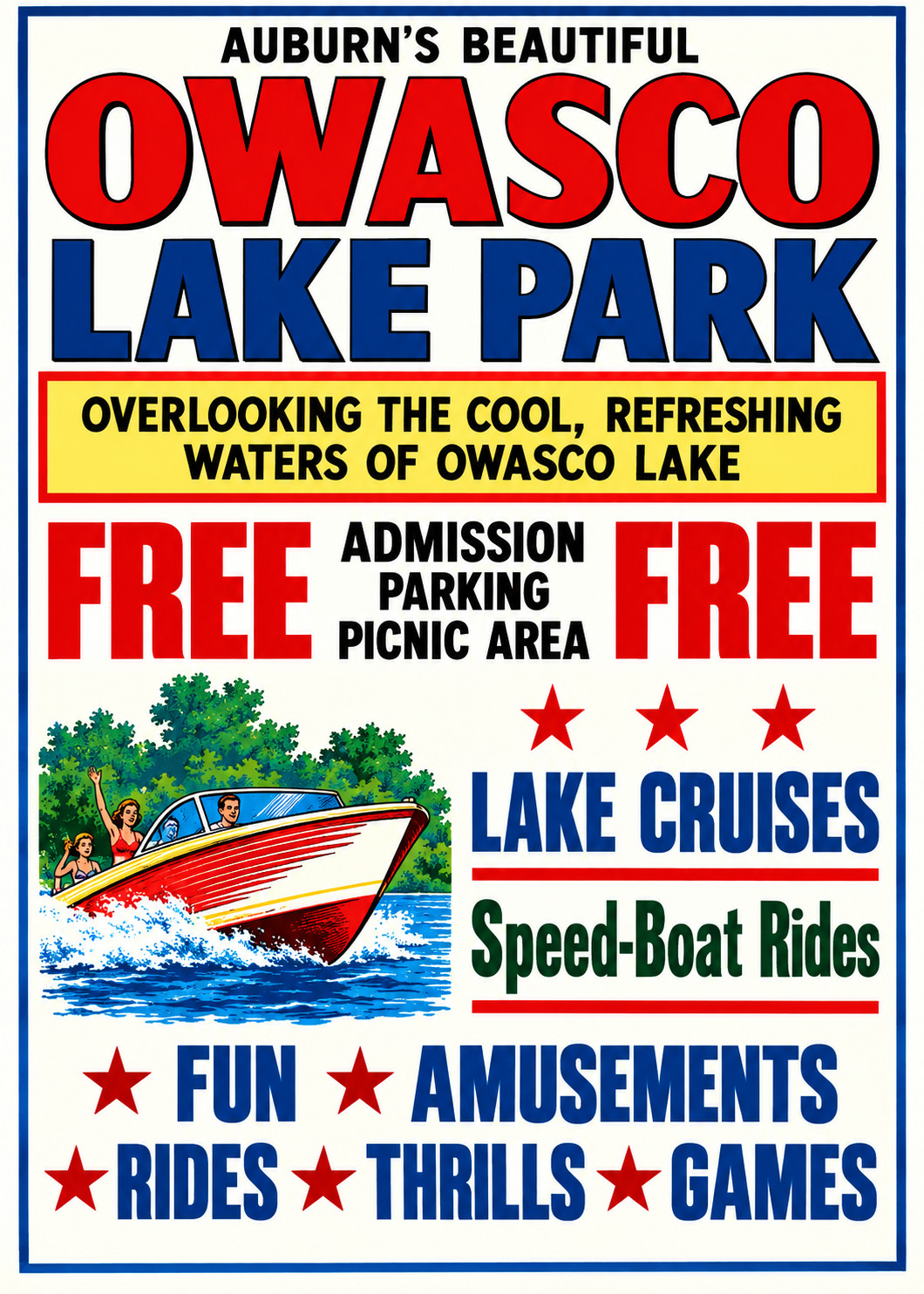 Vintage Owasco Lake Amusement Park Ad Magnet – Auburn, New York.