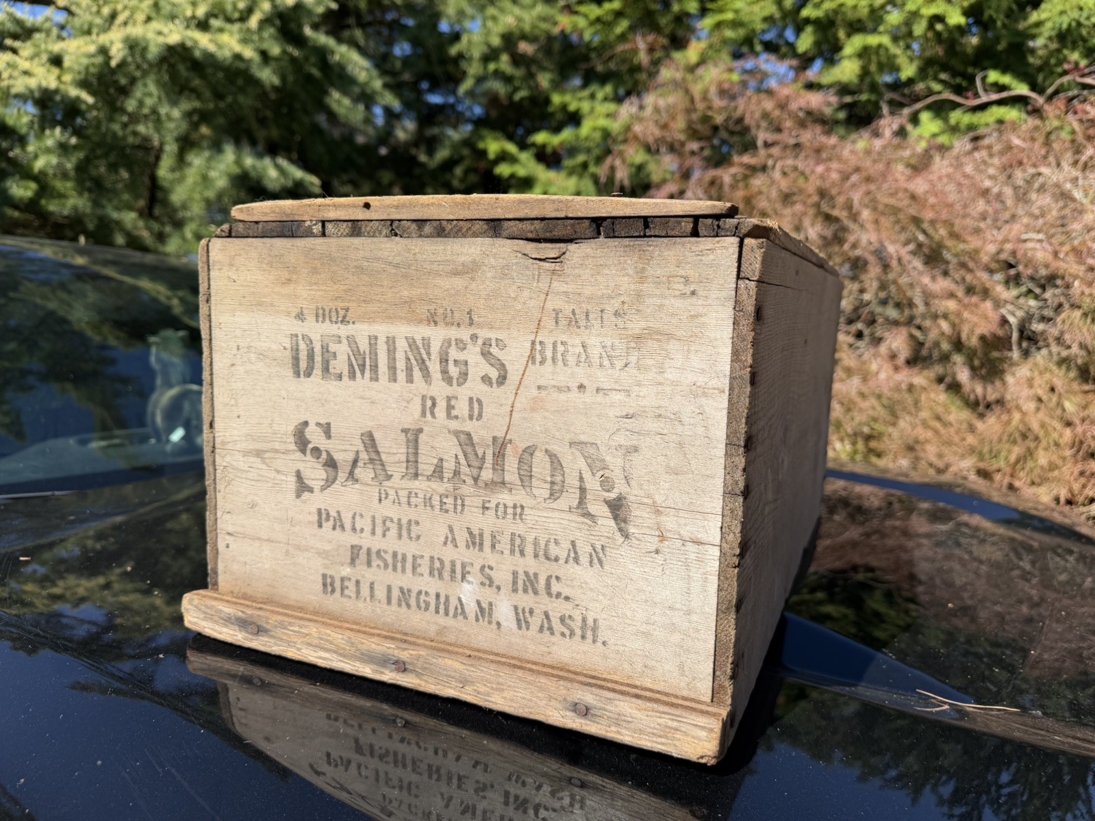 Antique Wooden Crate Demings Red Salmon Bellingham Washington Box Vintage 