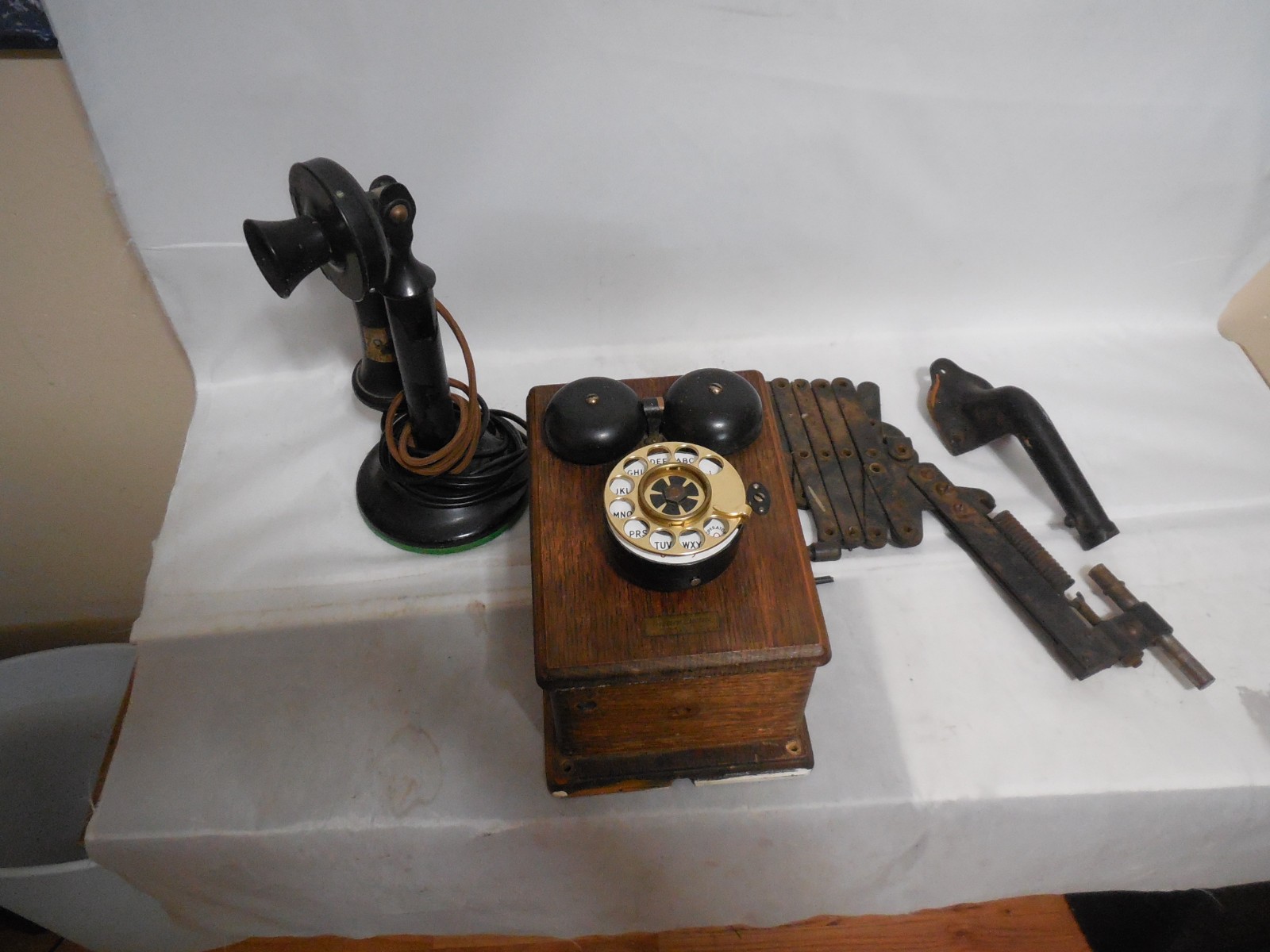 Vtg Western Electric Candlestick Telephone w/Ringer Box Scissor Arm & Wall Mount