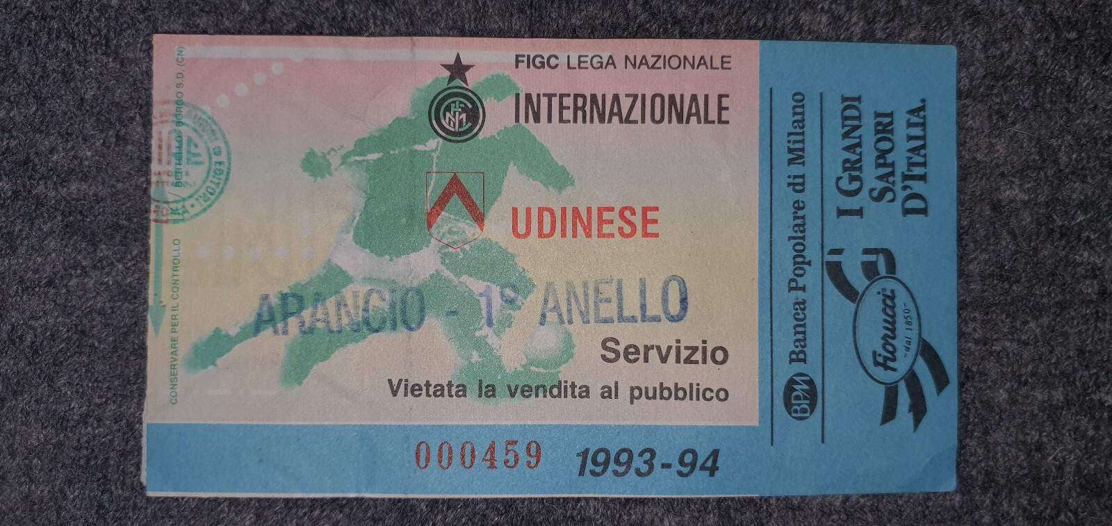 Collectors Football Ticket Tickets FC Inter v Udinese 1993/1994 Used p0477