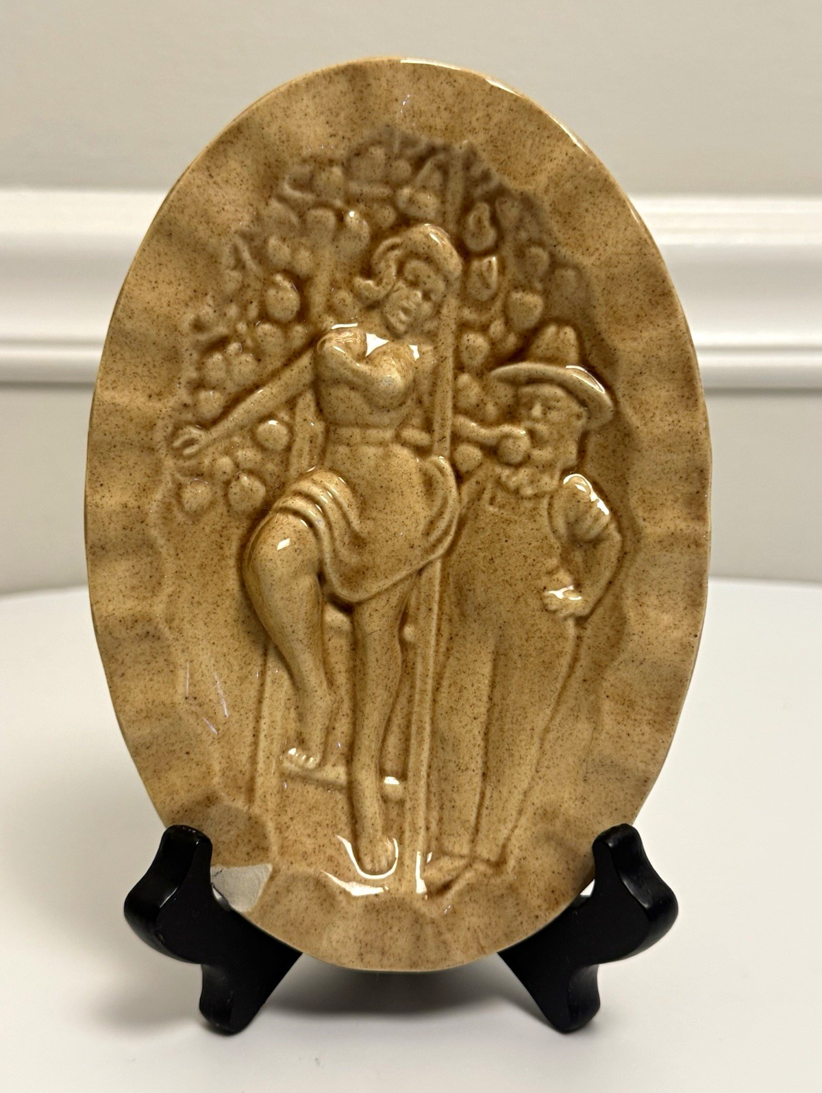 Vintage 1973 Risqué Ceramic Dish Signed JB Naughty Farmer Girl Folk Art