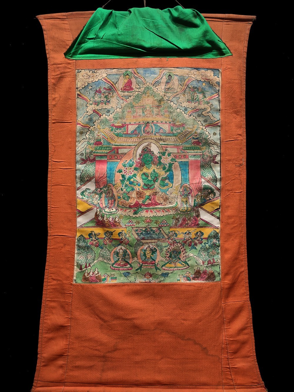 Nice Tibet Vintage Old Buddhist Hand-Painted Thangka Green Tara original state