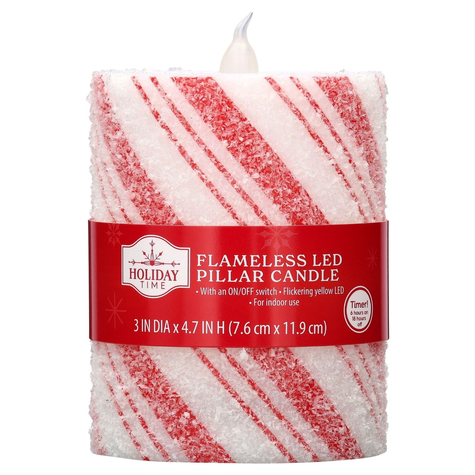 Holiday Time LED Flameless Candy Cane Pillar Candle, Red/White, 4.7\