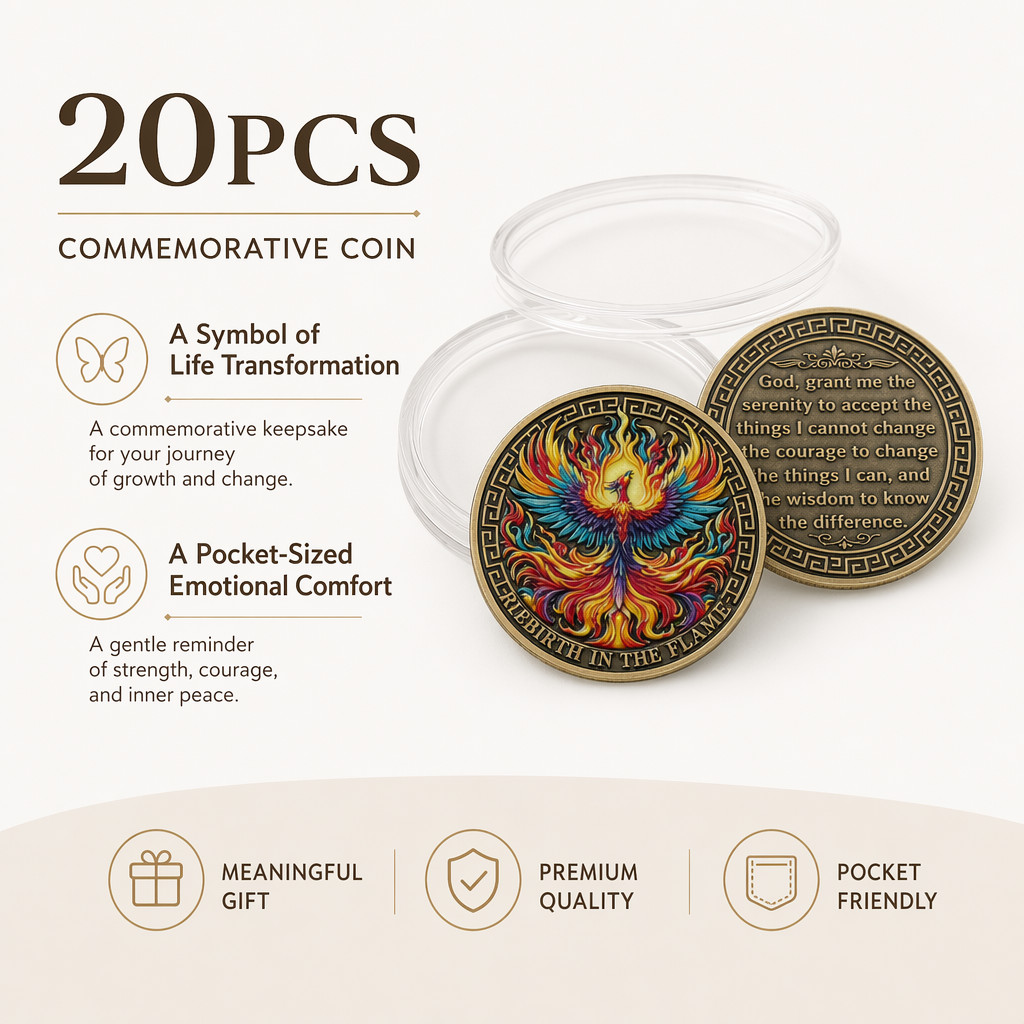 20Pcs Phoenix Rebirth Challenge Coin Serenity Prayer Metal Commemorative Coin