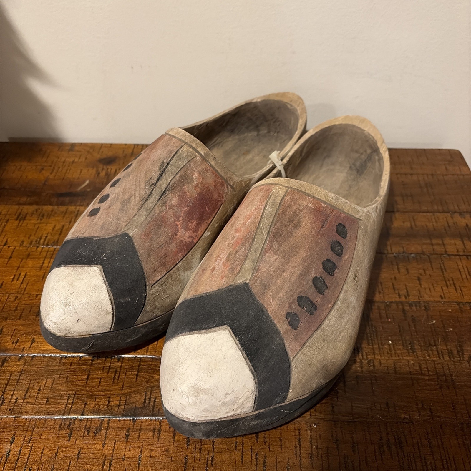 Vintage Dutch Style Wooden Adult Clog Shoe Handcarved Folk Art Painted Decor