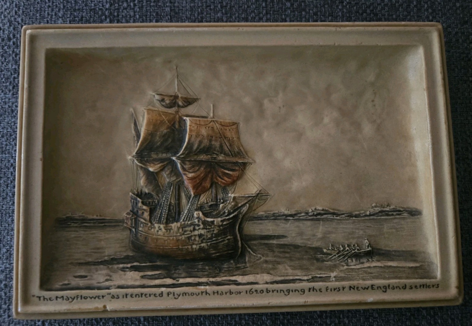 Vintage Ivorex Osborne The Mayflower 3D Relief Wall Plaque England