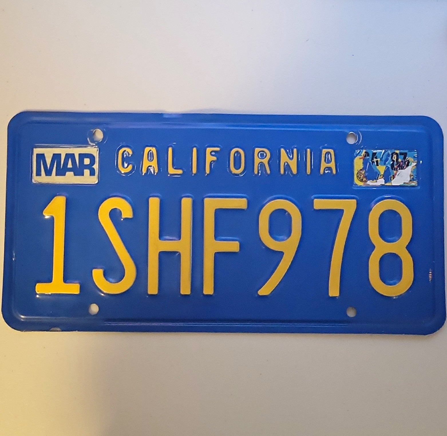 Vintage California License Plate 1SHF978 Blue/Yellow 1970 To 1986
