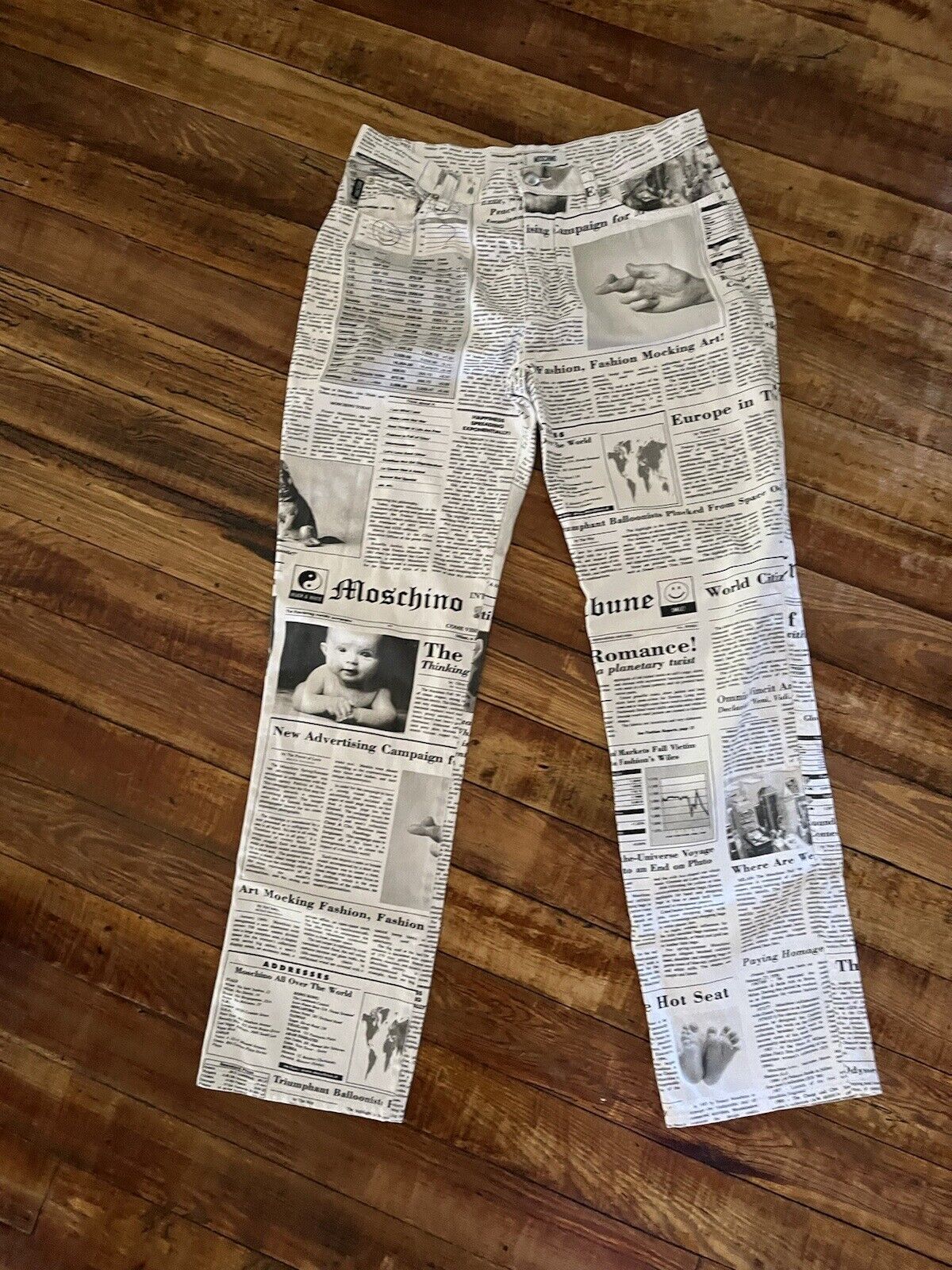 Moschino Vintage Newspaper Print White Pants