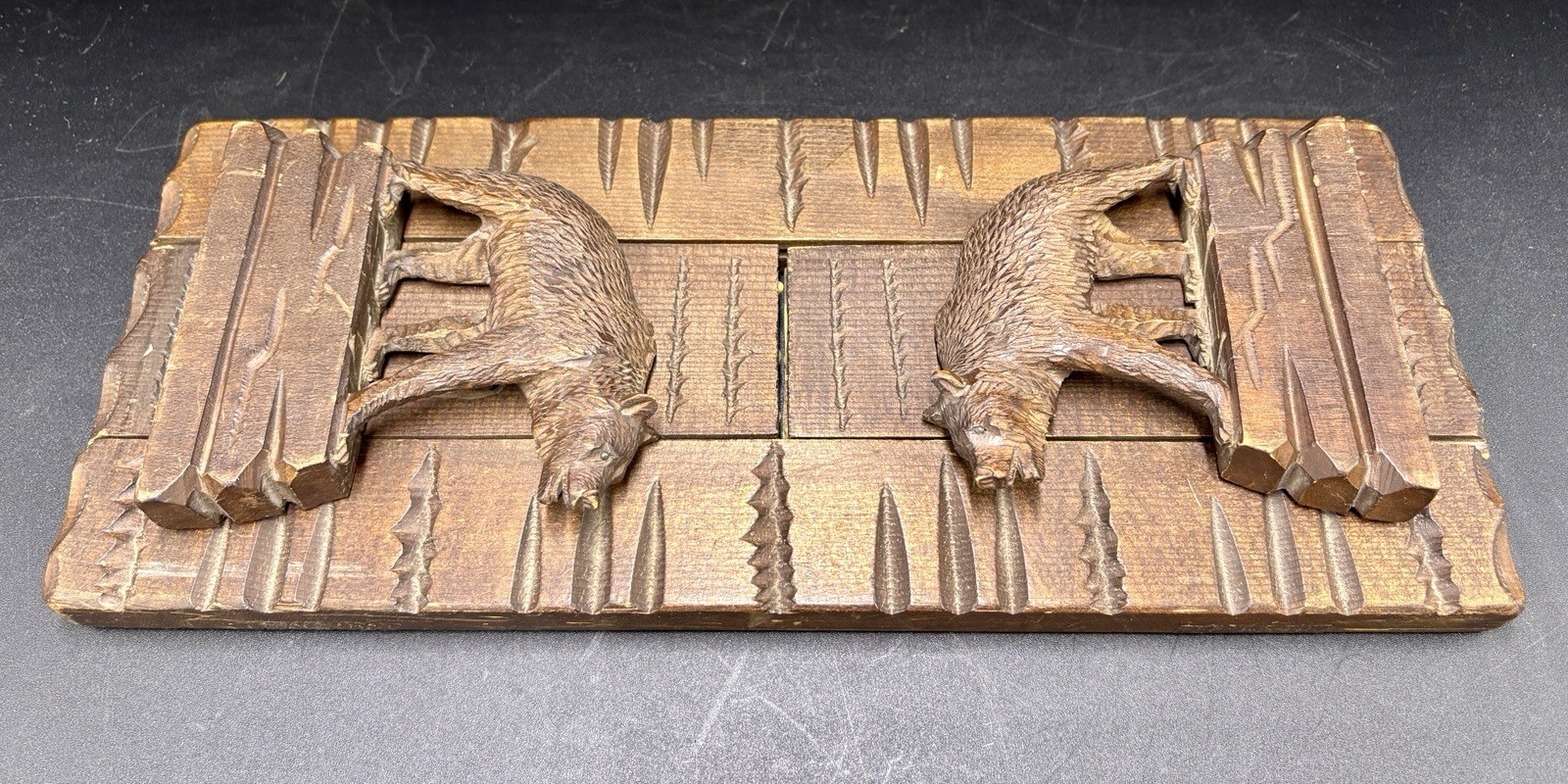 Antique Black Forest Hand Carved Bears Sliding Expanding Bookends