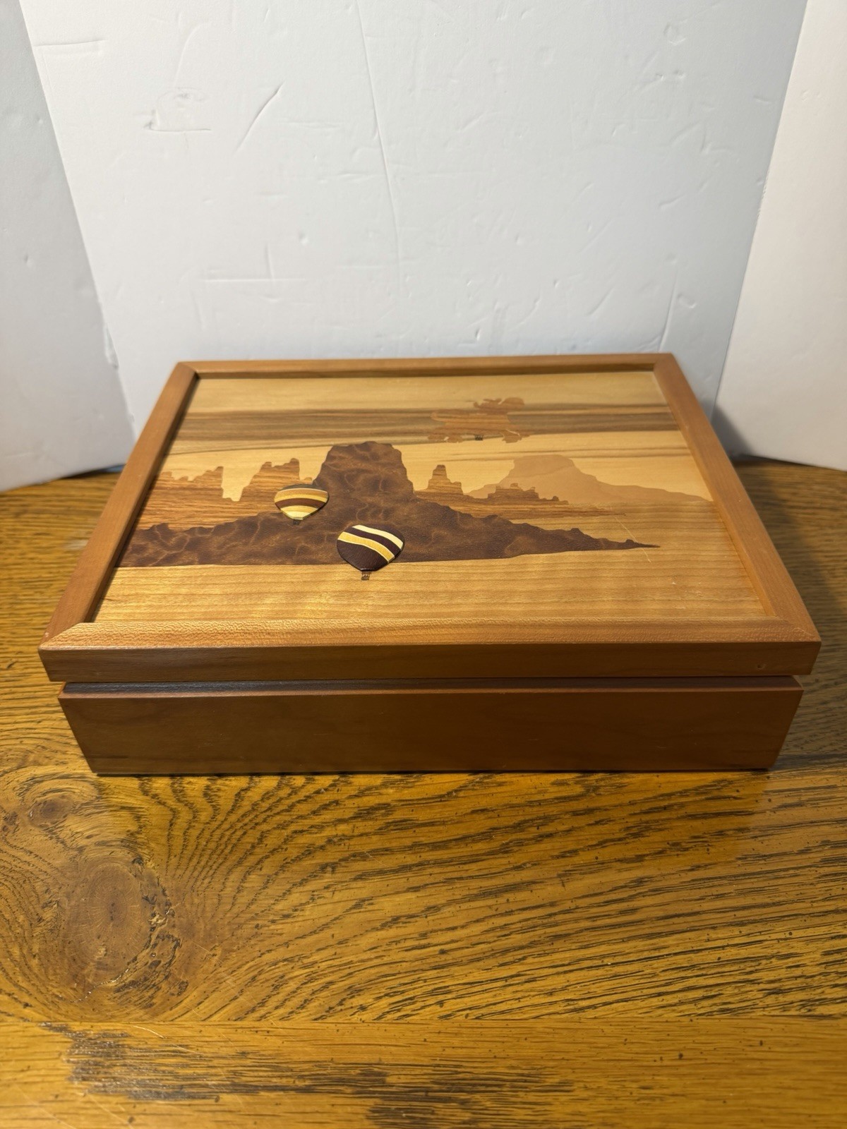 Robert W Johnson Signed Wood Marquetry Box Vintage 9 Slot Jewelry Tea Inlay 11x9