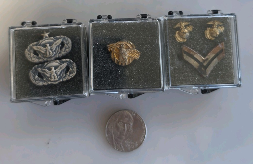 Vintage WWII Sterling SS Ruptured Duck  Air Force and Marine Insignia in cases