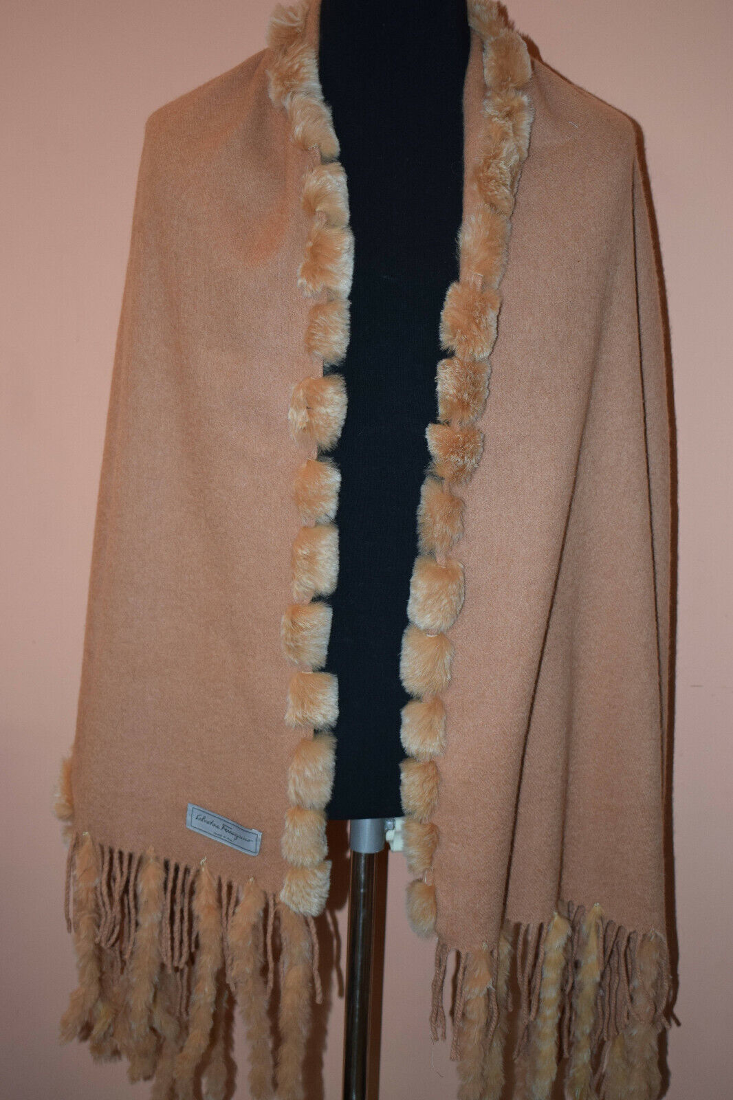 Salvatore Ferragamo Beige Camel Brown Fur Scarf SHAWL color in Good Condition 