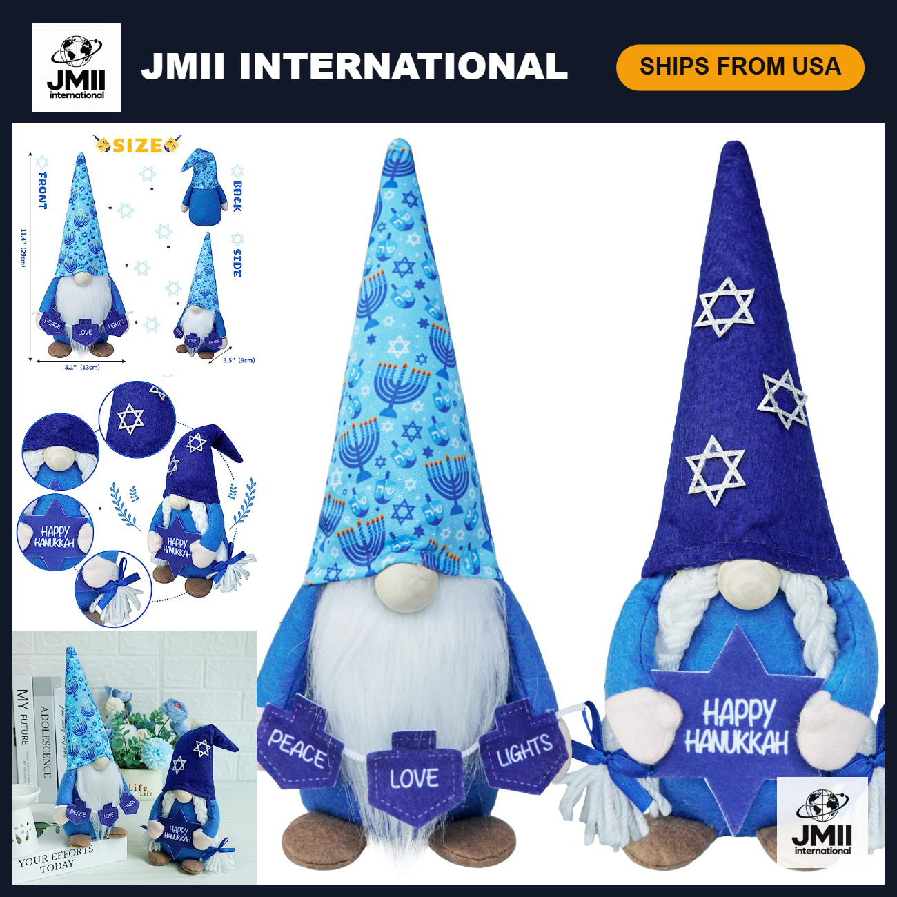 Set of 2 Hanukkah Gnomes - Festive Jewish Holiday Decor for Home Tabletop