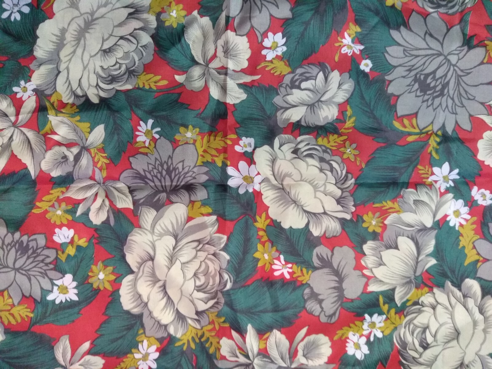 3 Foot square floral silken fabric vintage