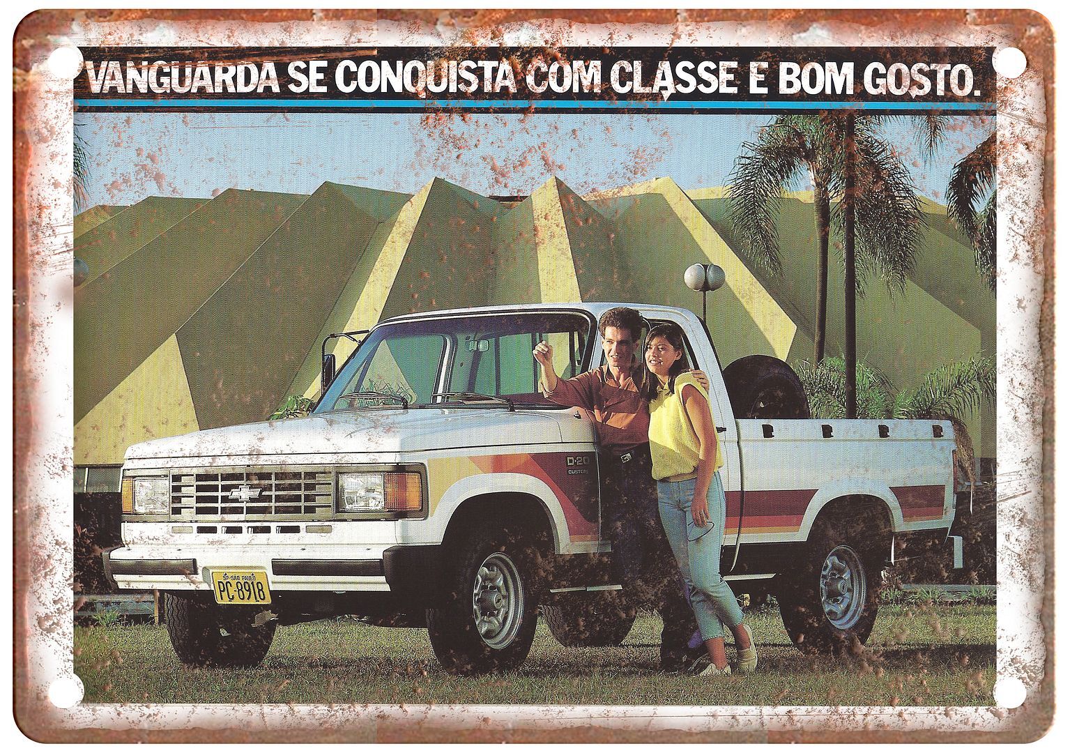 Vintage 1987 Chevrolet D-20 Auto Ad Reproduction Retro Look Metal Sign A1334