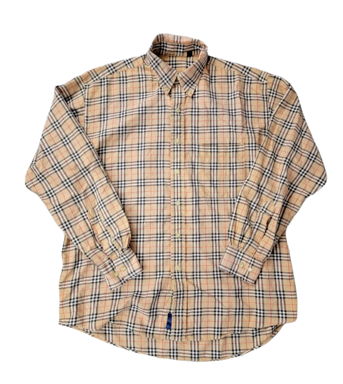 Rare Vintage Burberry Button Down Shirt Size Large Nova Check Plaid Used Men\'s