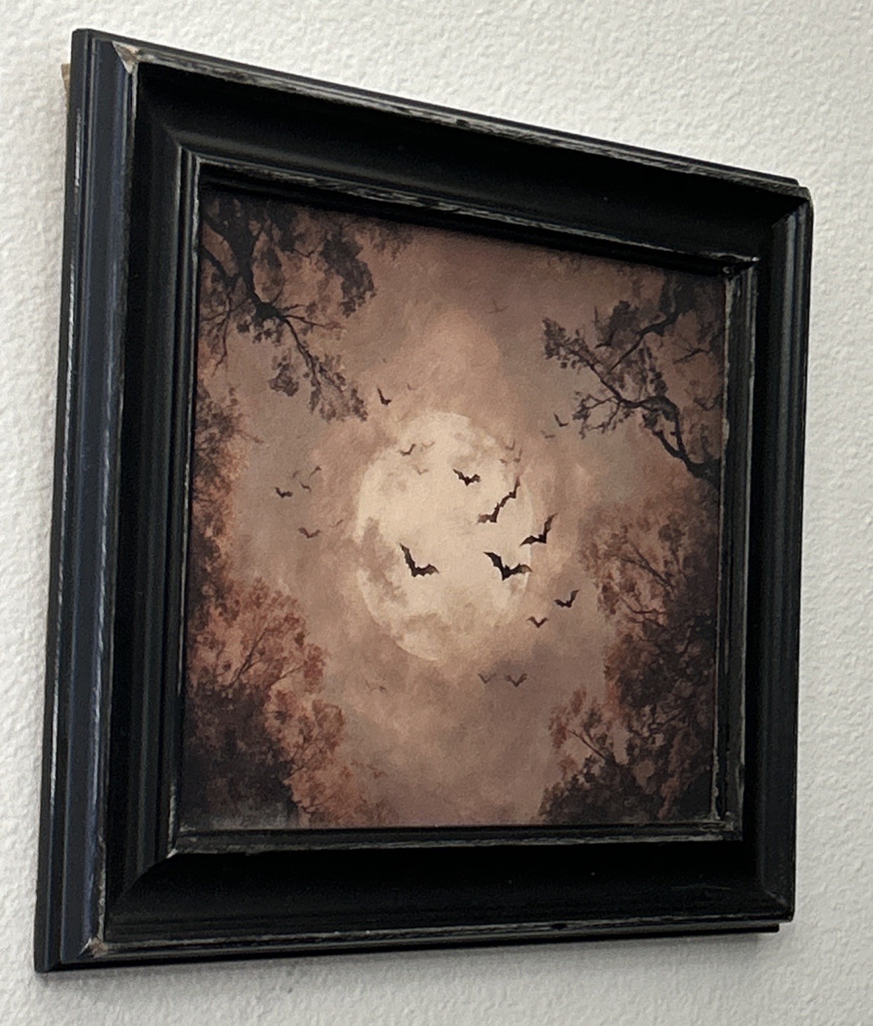 12x11” Vintage Bats Full Moon Dark Art Print Framed Gallery Wall 12x11” Vintage Bats Full Moon Dark Art Print Framed Gallery Wall
