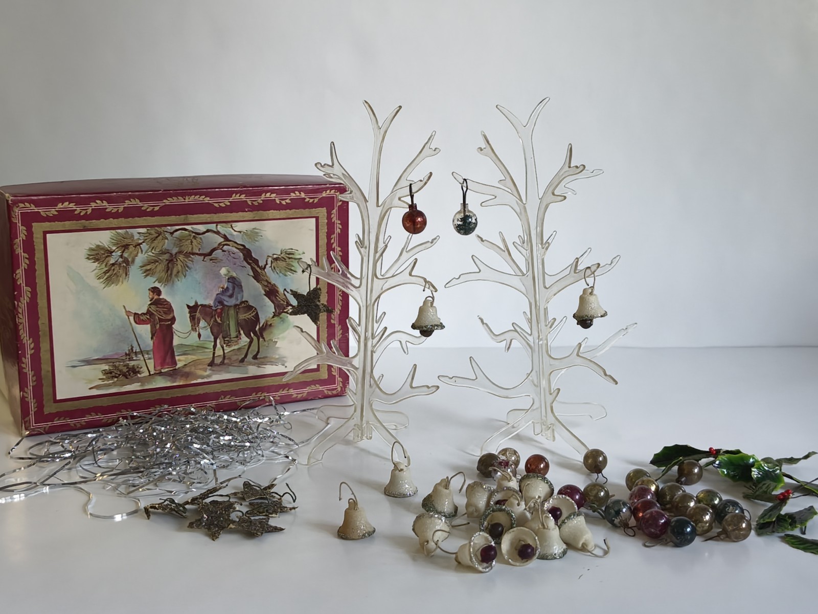 RARE 2 VTG CANDY BLOSSOM GUM DROP CHRISTMAS TREE With Mini Ornaments No Bases