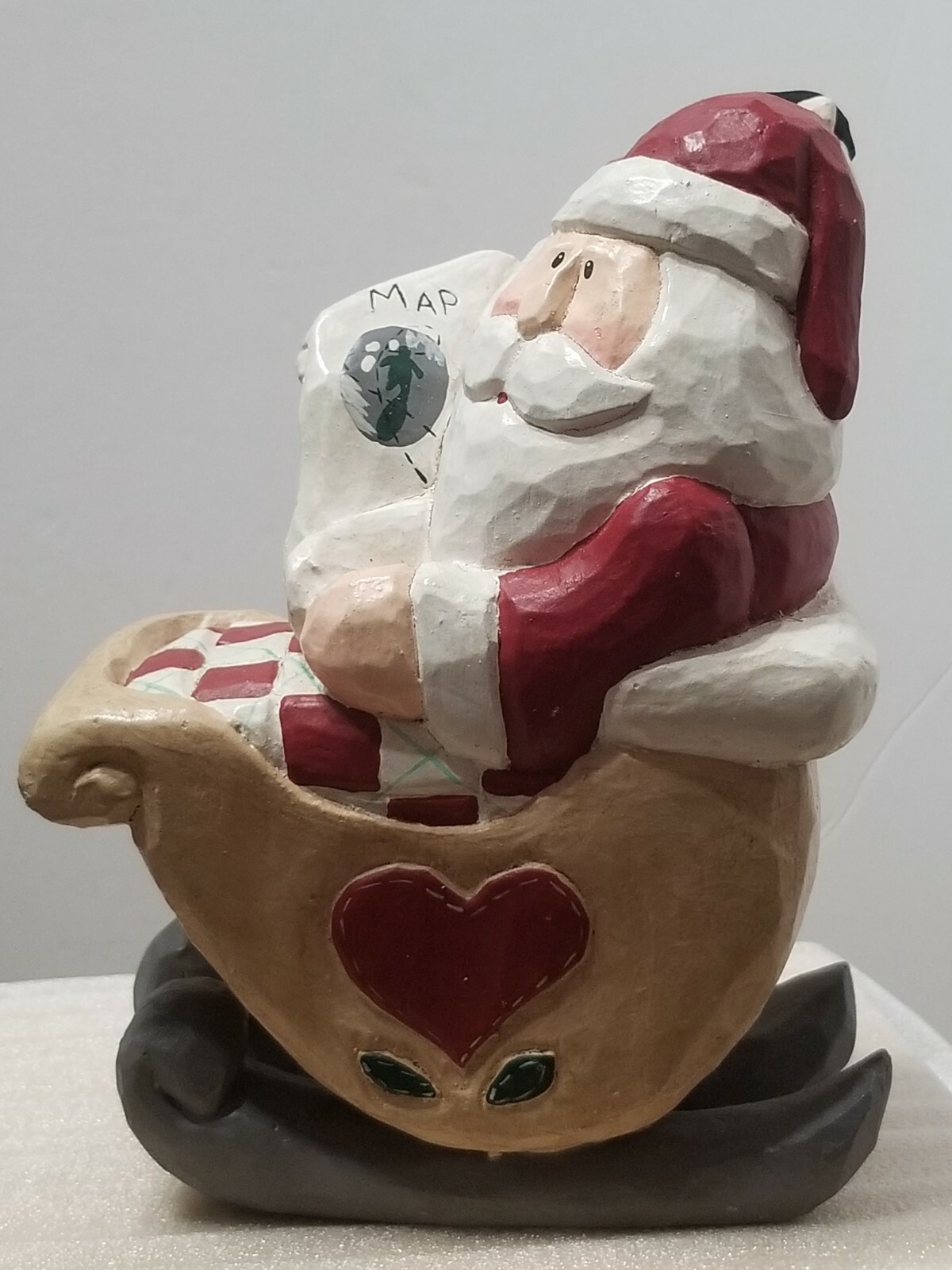 VINTAGE MIDWEST OF CANNON FALLS EDDIE WALKER SANTA ON SLEIGH W/ TOYS & WORLD MAP