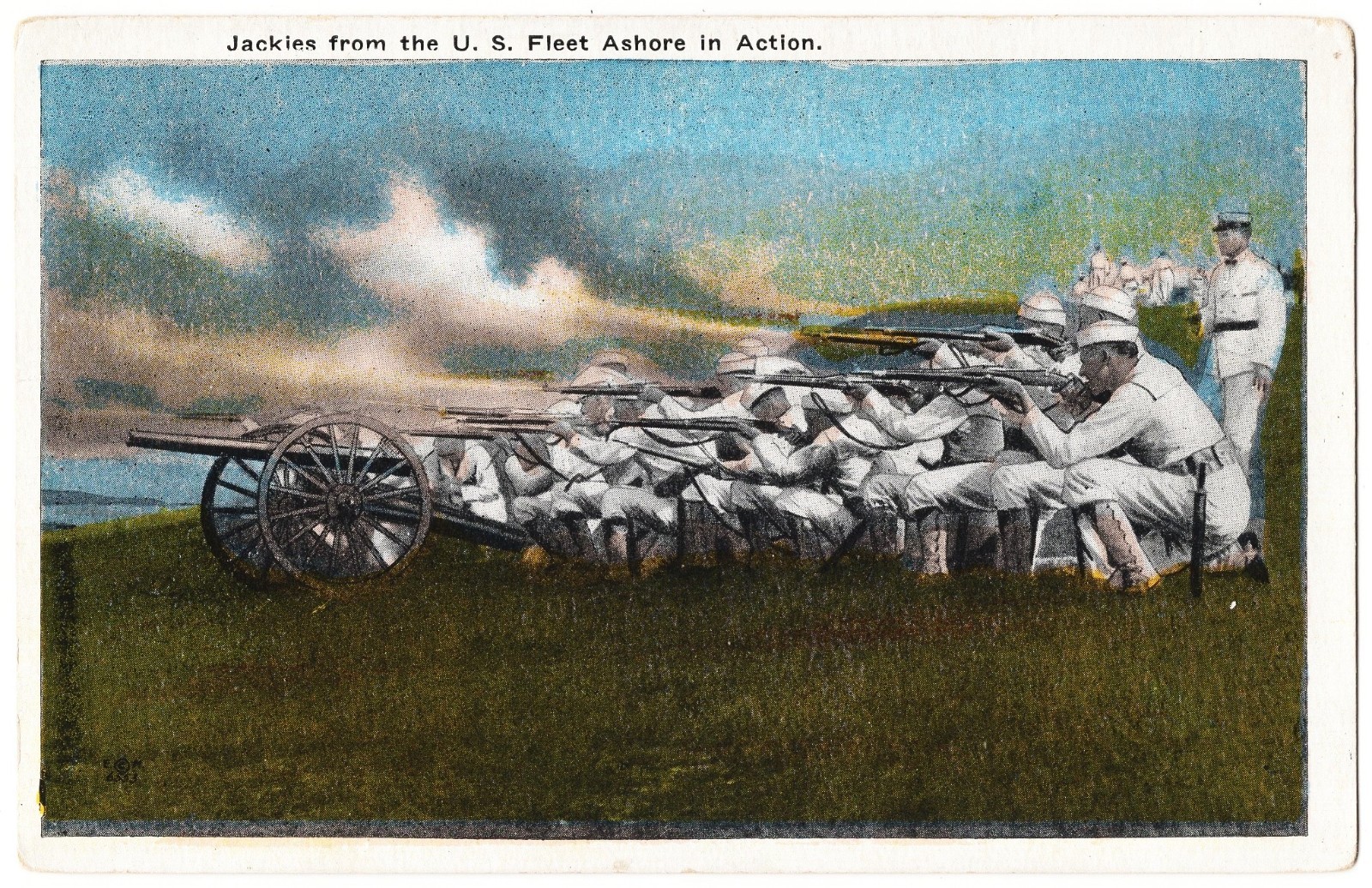 U.S. Navy Jackies From The U.S. Fleet Ashore In Action rifles antique postcard