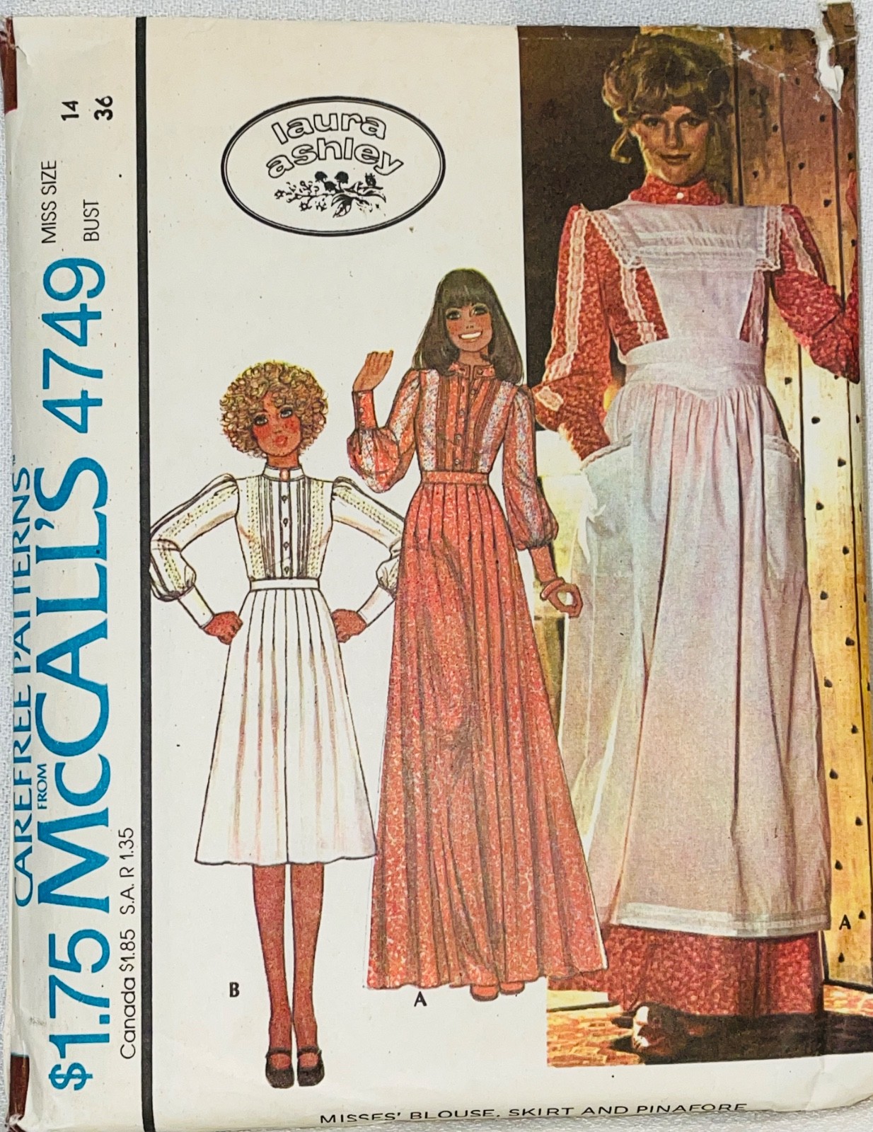 Rare McCall\'s 4749 Sz 14 Laura Ashley Blouse Skirt Pinafore Vntg 1975 New Uncut