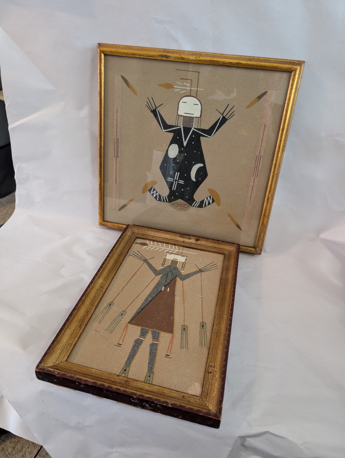 Vintage Native  American Indian Navajo ? Sand Painting 2 pcs