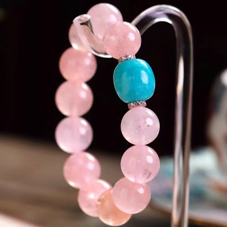 Natural Pink Quartz and Amazonite Bracelet