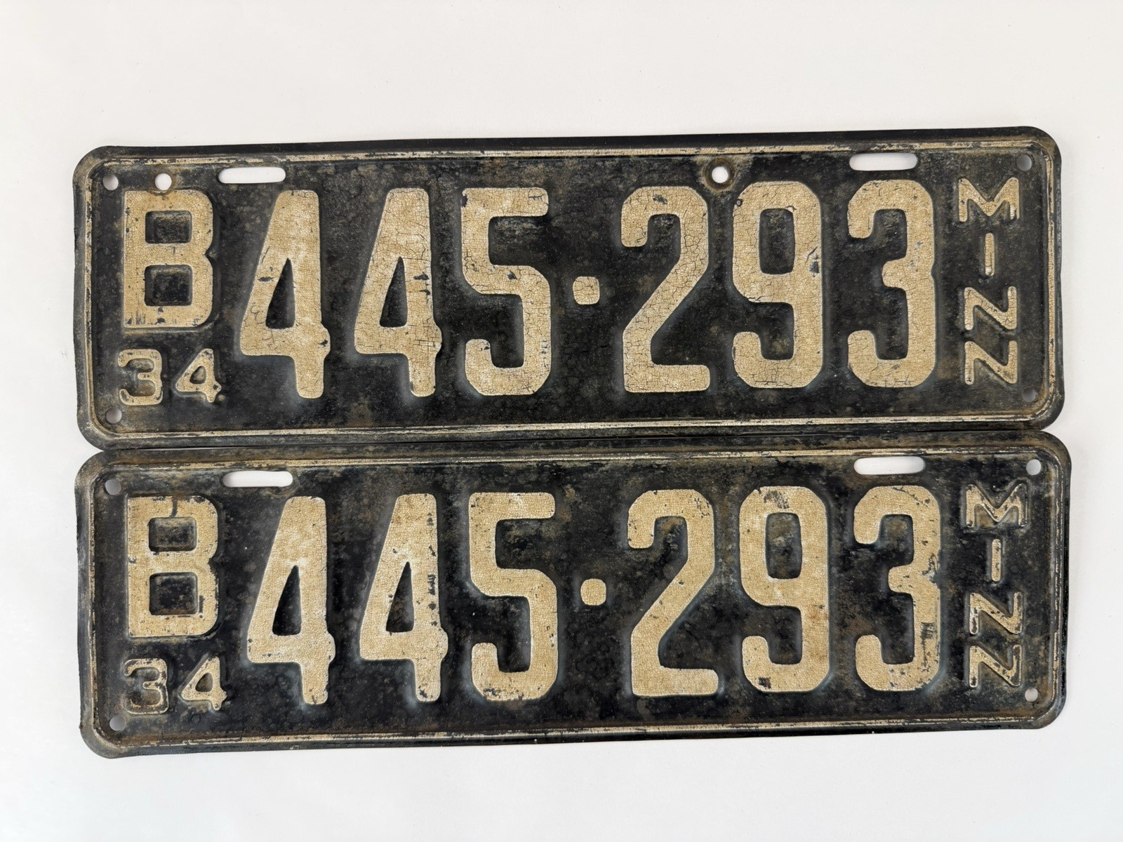 Vintage 1934 Minnesota License Plate Original Paint Matching Pair Set
