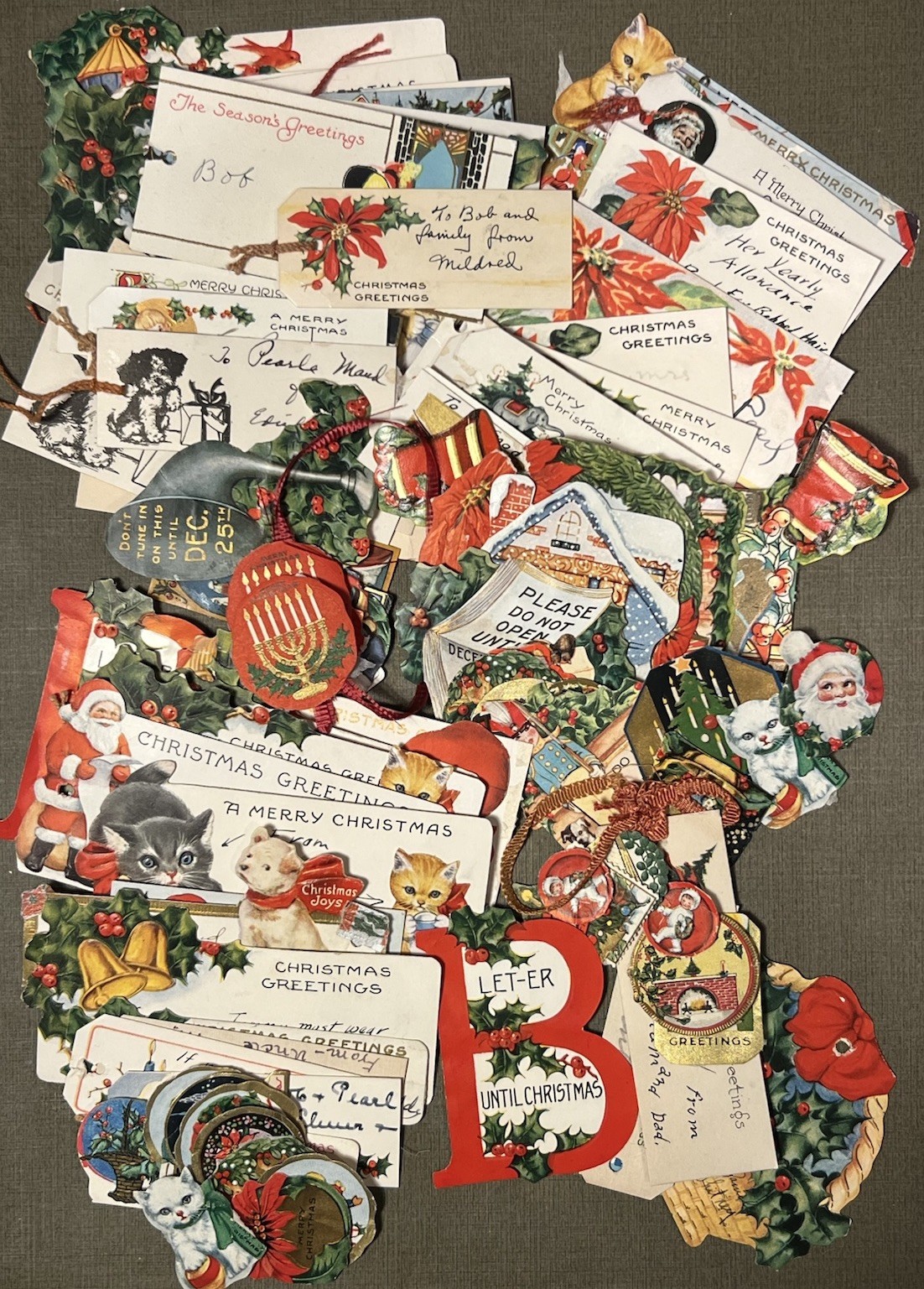 100 Antique Vintage 1910’s-20’s Chromolith Christmas Tags & Die Cut Seals