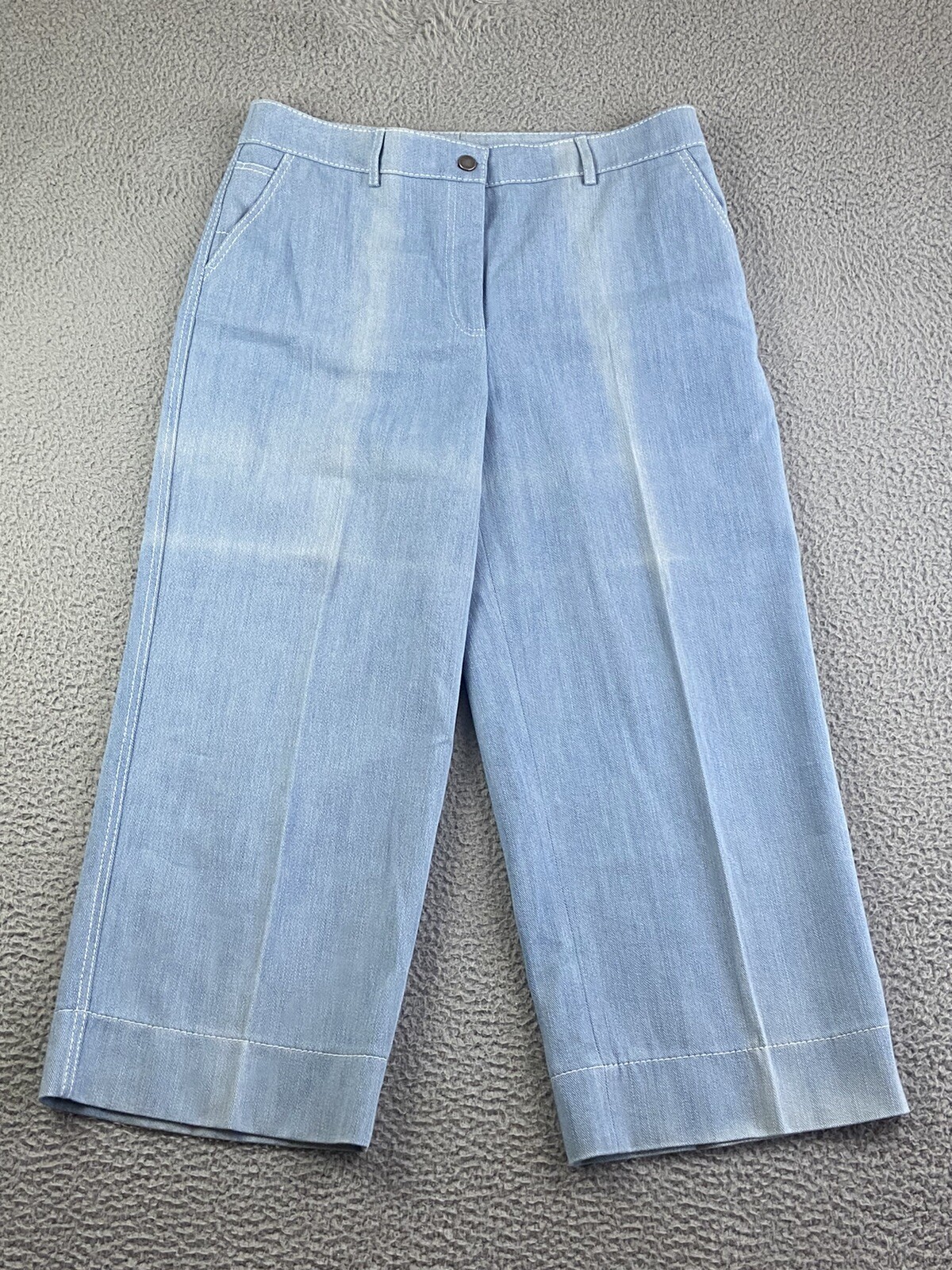 AKRIS PUNTO Women\'s Blue Stretch Denim Jeans Pants Size 14 Wide-Leg EXCELLENT