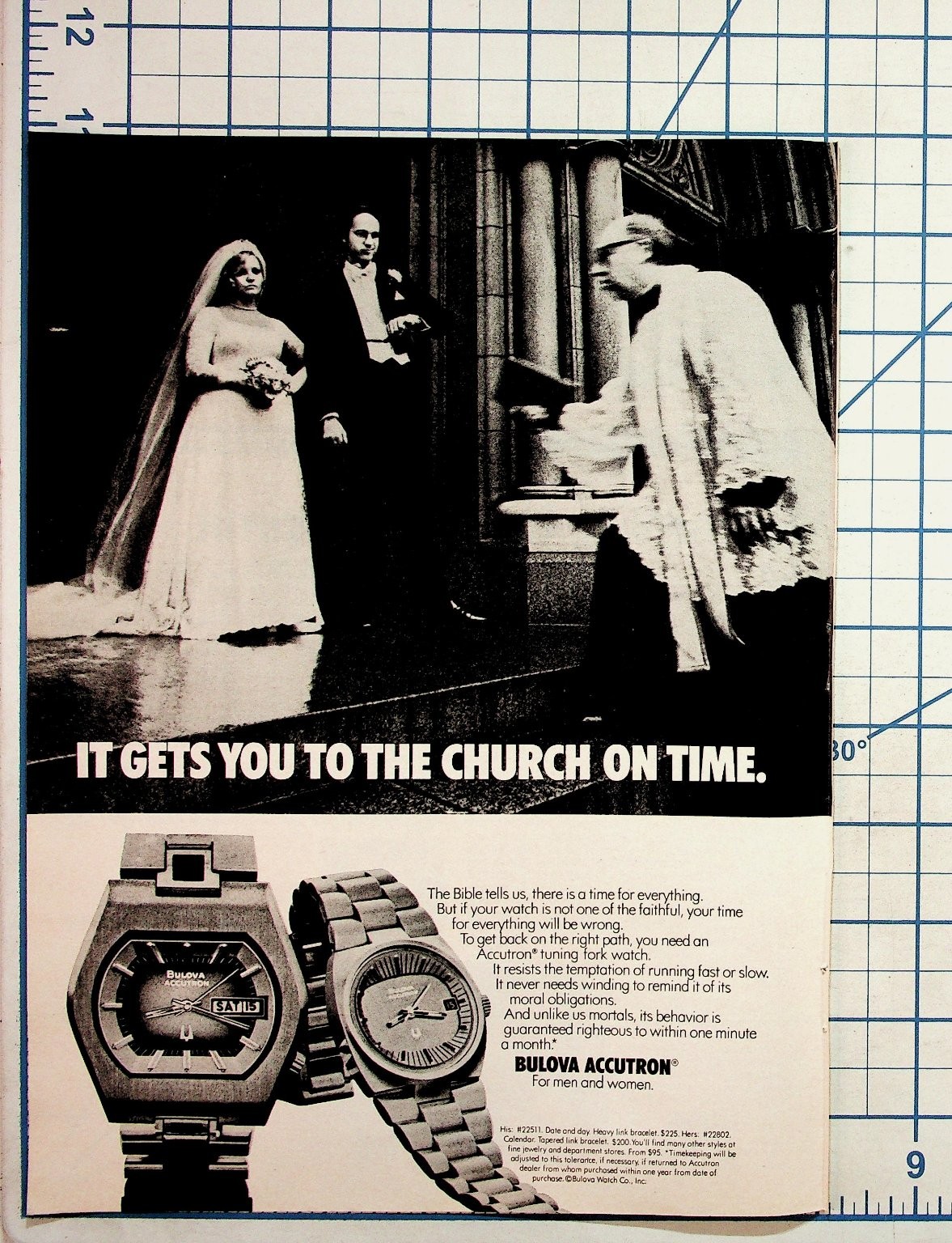 1974 Bulova Accutron Watch Print Ad Vintage Magazine Church Wedding