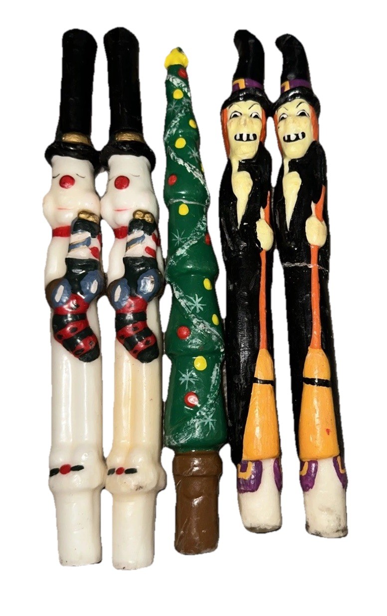 Vtg Holiday Taper Candles Lot 5 Halloween & Christmas Decor