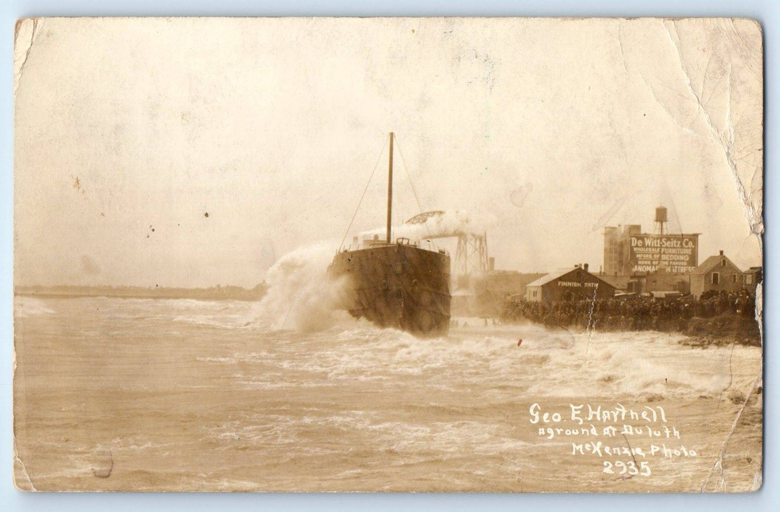 c1910's Steamer Ship A Ground Dewitt Seitz Duluth MN RPPC Photo Antique Postcard