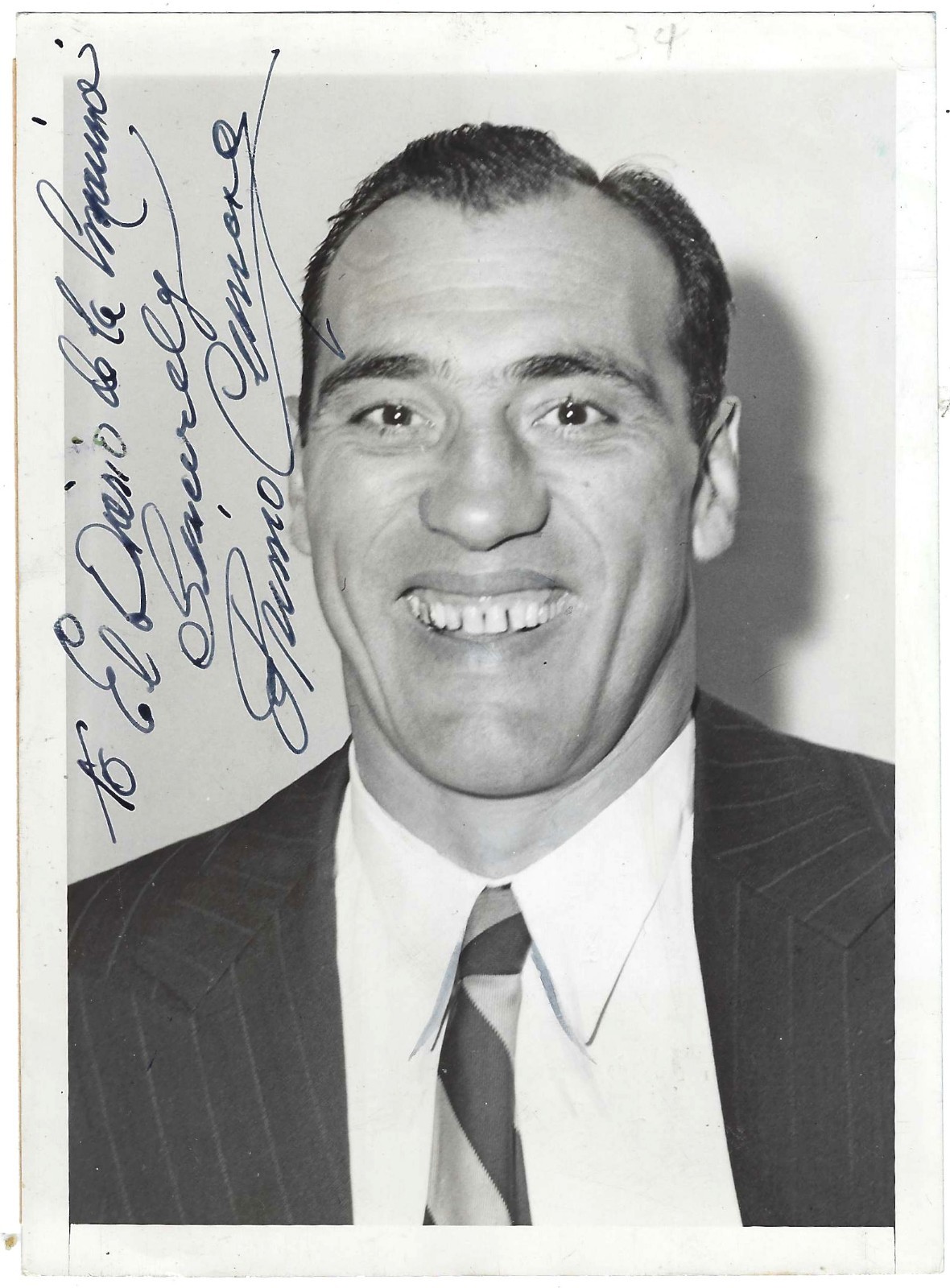 ITALIAN HEAVYWEIGHT CHAMPION BOXER WRESTLING PRIMO CARNERA, SIGNED VINTAGE PHOTO