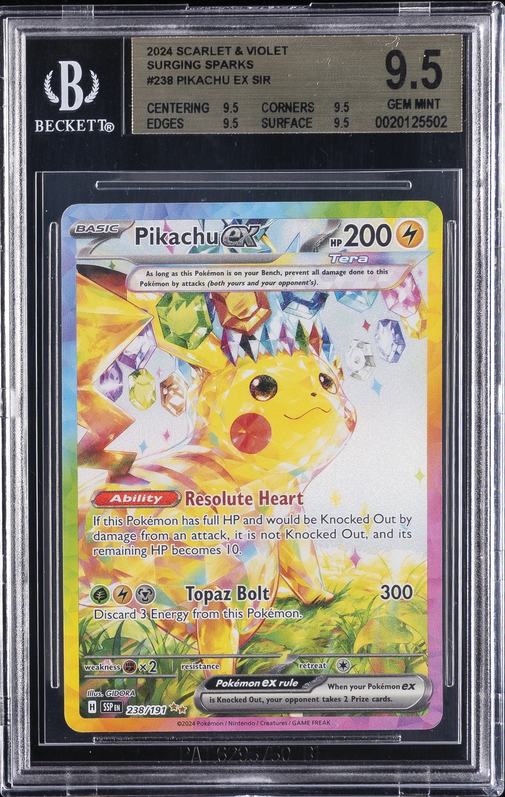 2024 SURGING SPARKS #238 PIKACHU EX BGS 9.5