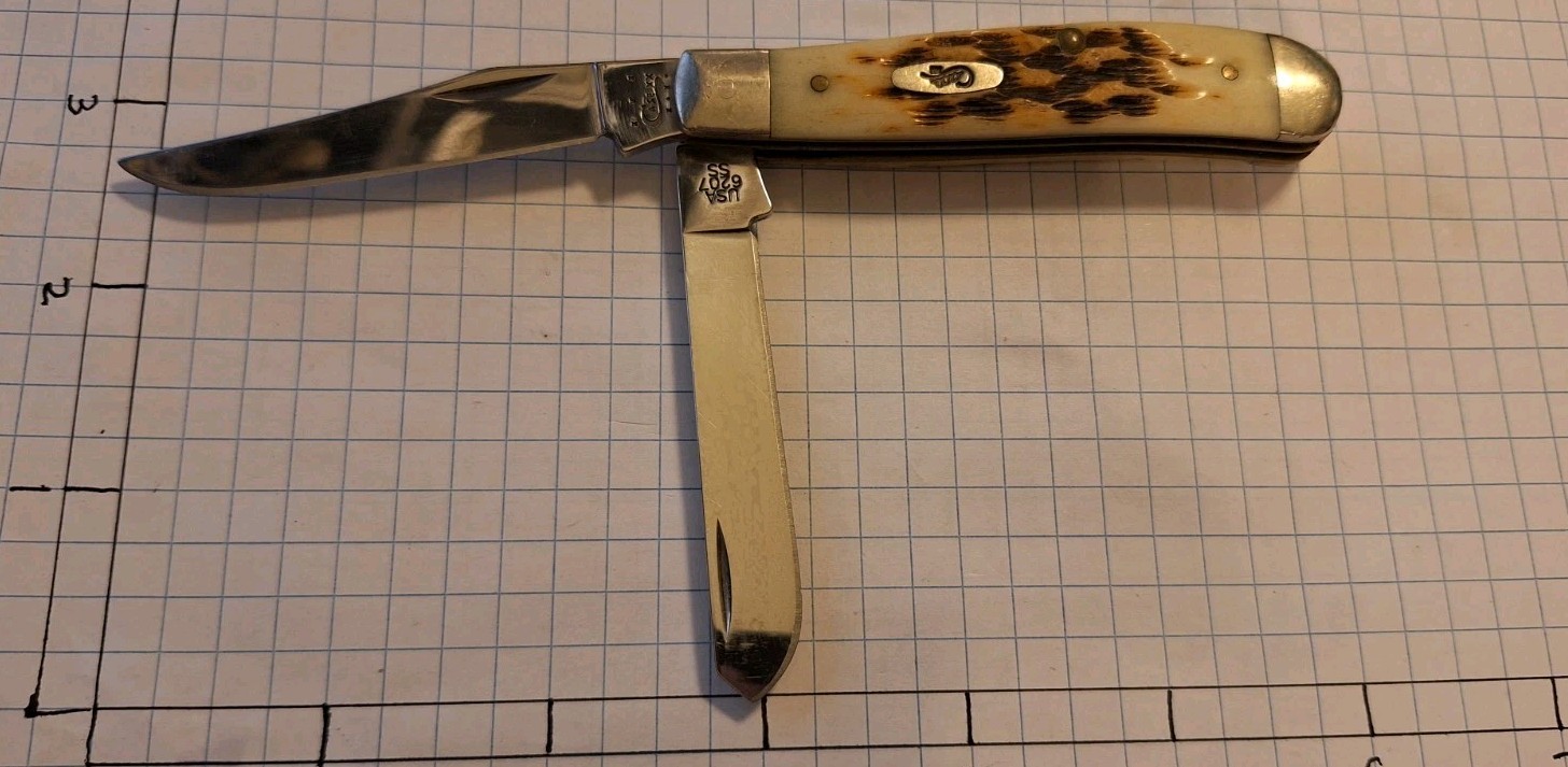 Vintage Case XX Trapper 6207 SS Double Bladed Folding Pocket Knife Made In USA A