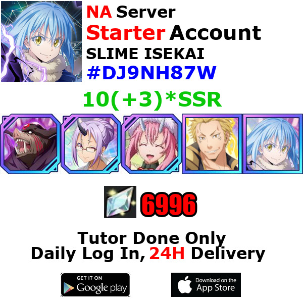 [NA][INST] Slime ISEKAI Starter Account 10(+3)SSR 6990+Crystals #DJ9N