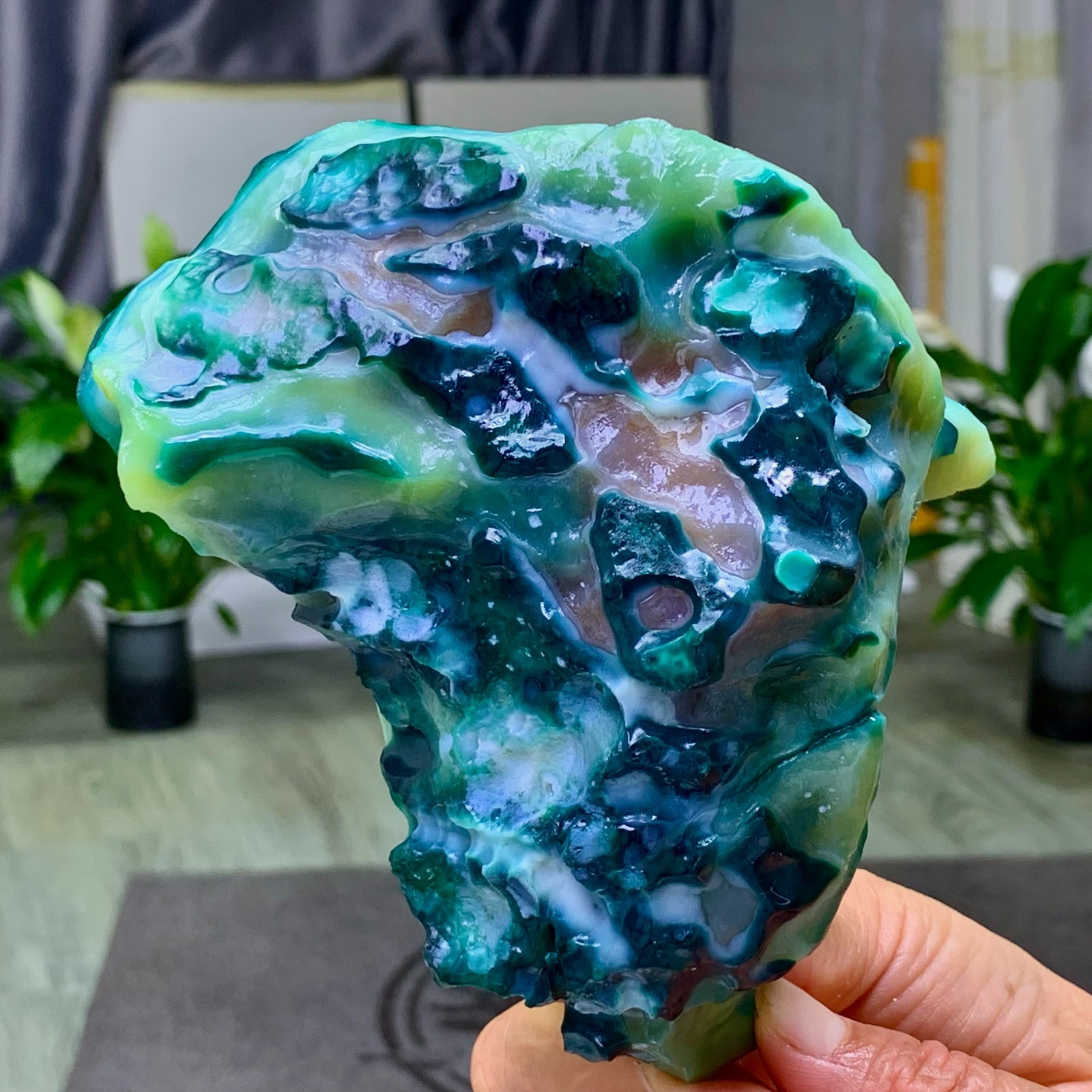 1.86LB Natural green agate crystal rough raw stone mineral specimen