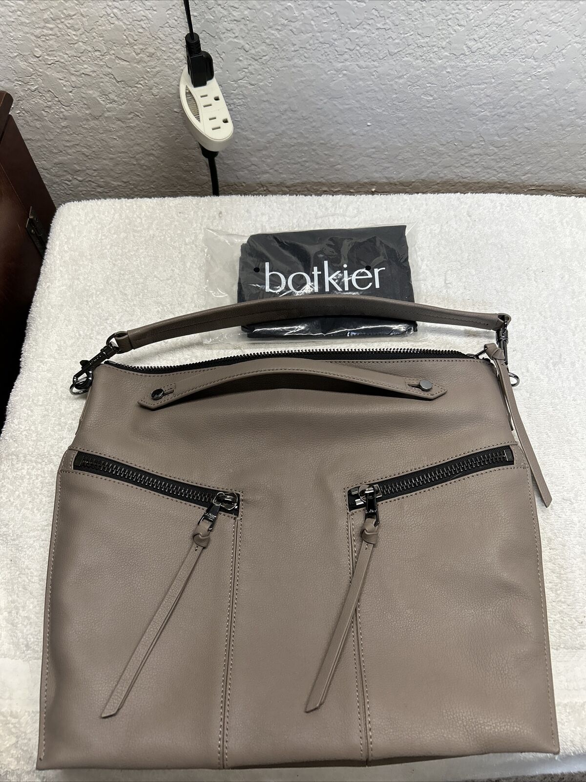 BOTKIER Taupe Leather Pebbled Satchel Handbag Tote Bag Dust Bag NEW