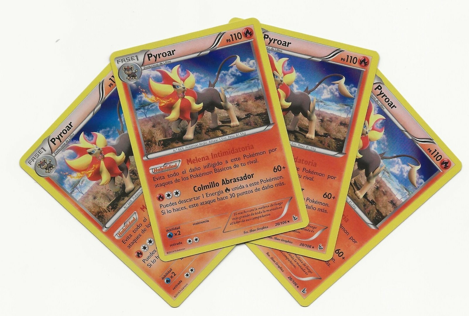 4 Pokemon PYROAR Holo Foil 20/106 RARE in SPANISH Flashfires x4 NM