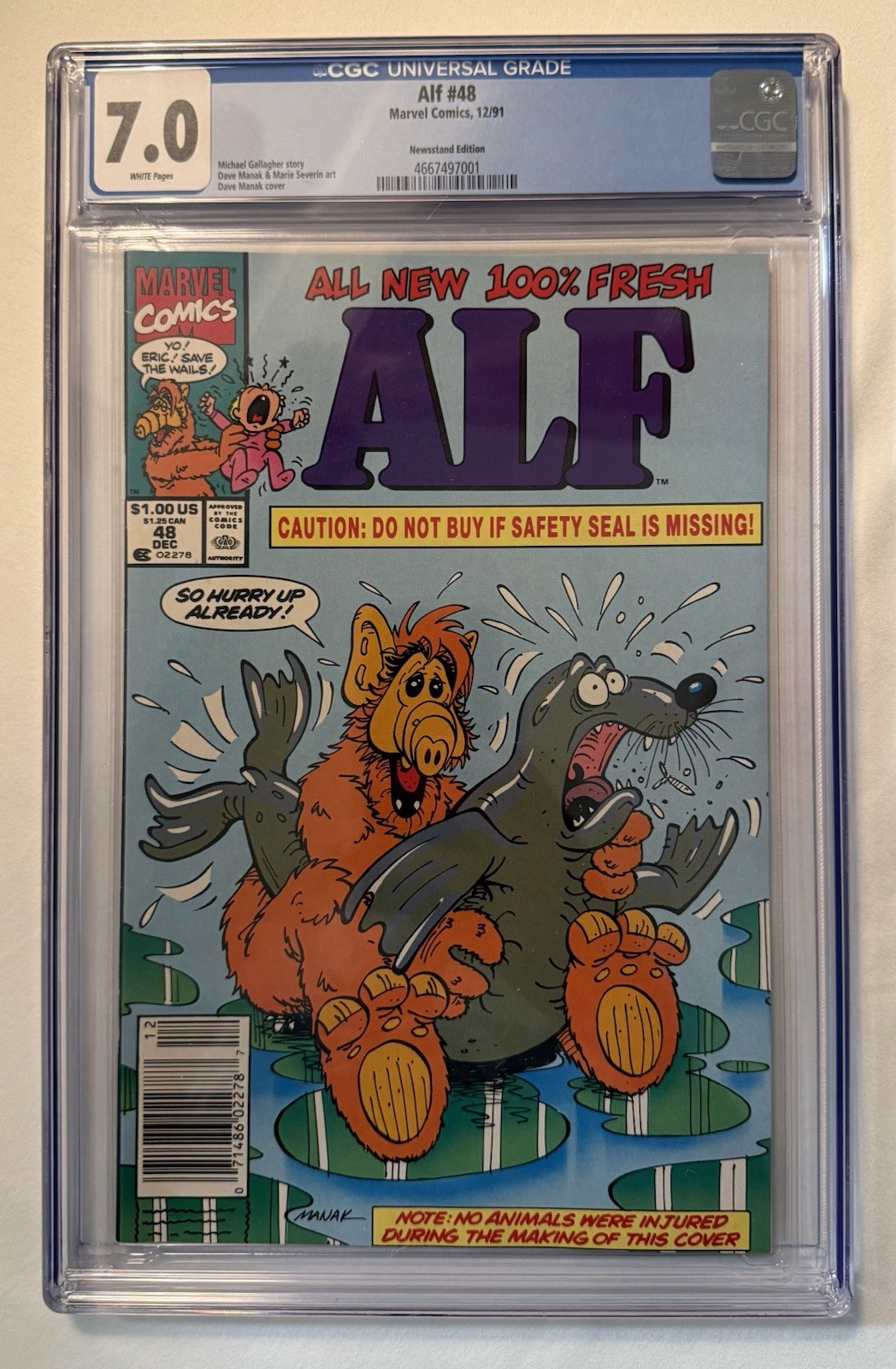 ALF #48 CGC 7.0 Newsstand Variant Marvel 1991 Controversial Seal Cover Rare