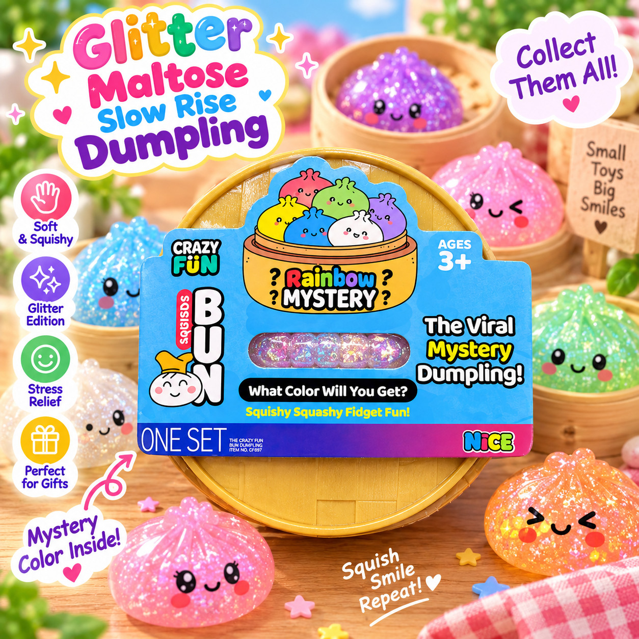 NovaPop Glitter Maltose Slow Rise Dumpling Squishy Mystery Toy Soft Fidget