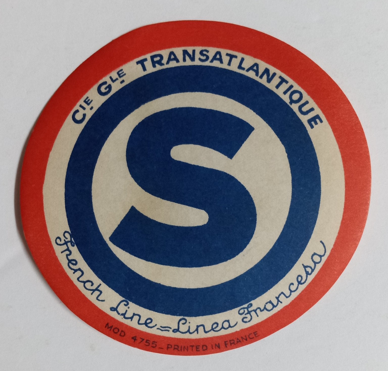 Vintage French Line Transatlantique Ocean Liner Decal Sticker 1951