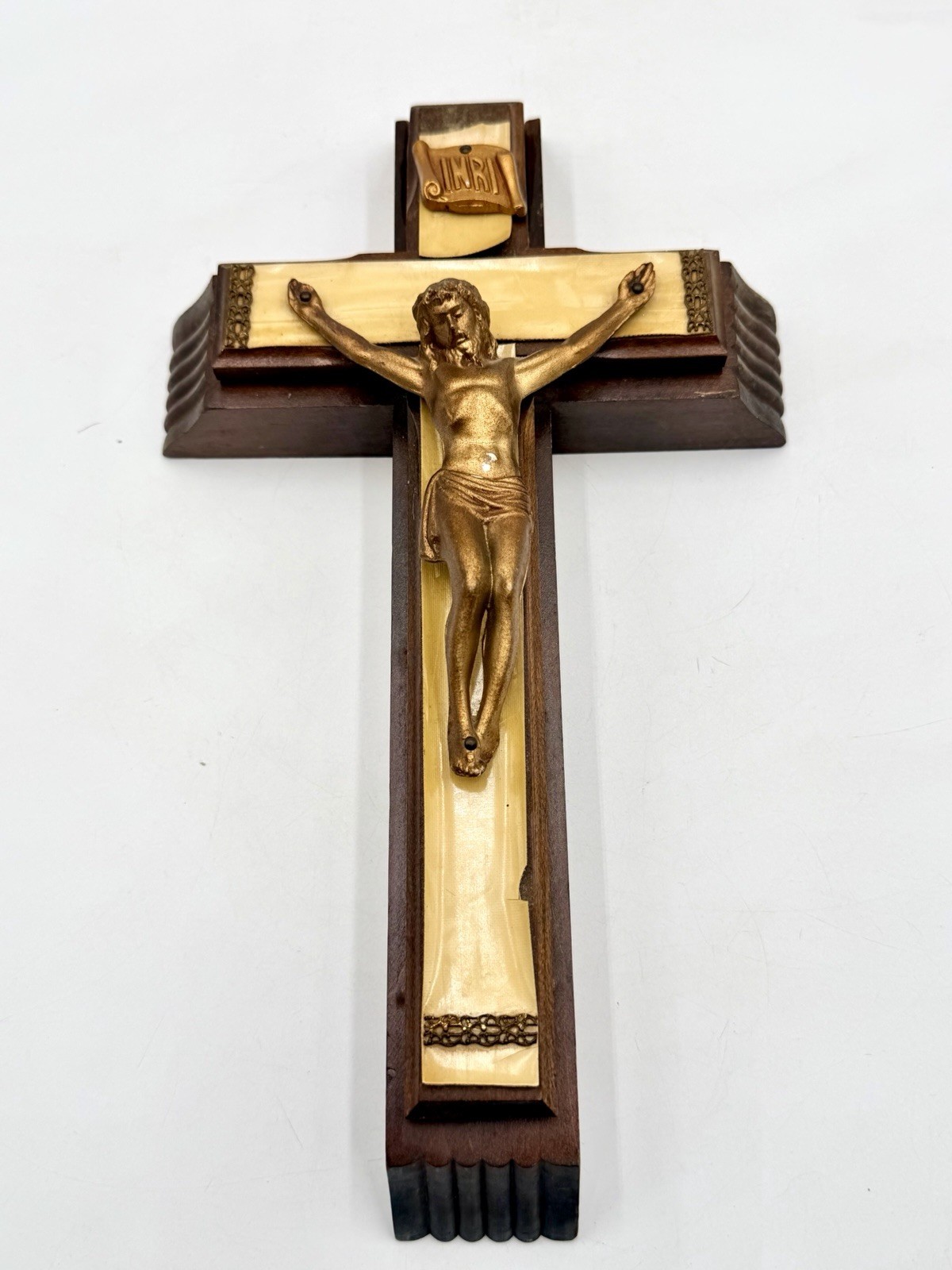 Vintage Jesus Wood Piece Crucifex Inri 2 Candles Holy Water Last Rites Crucifix