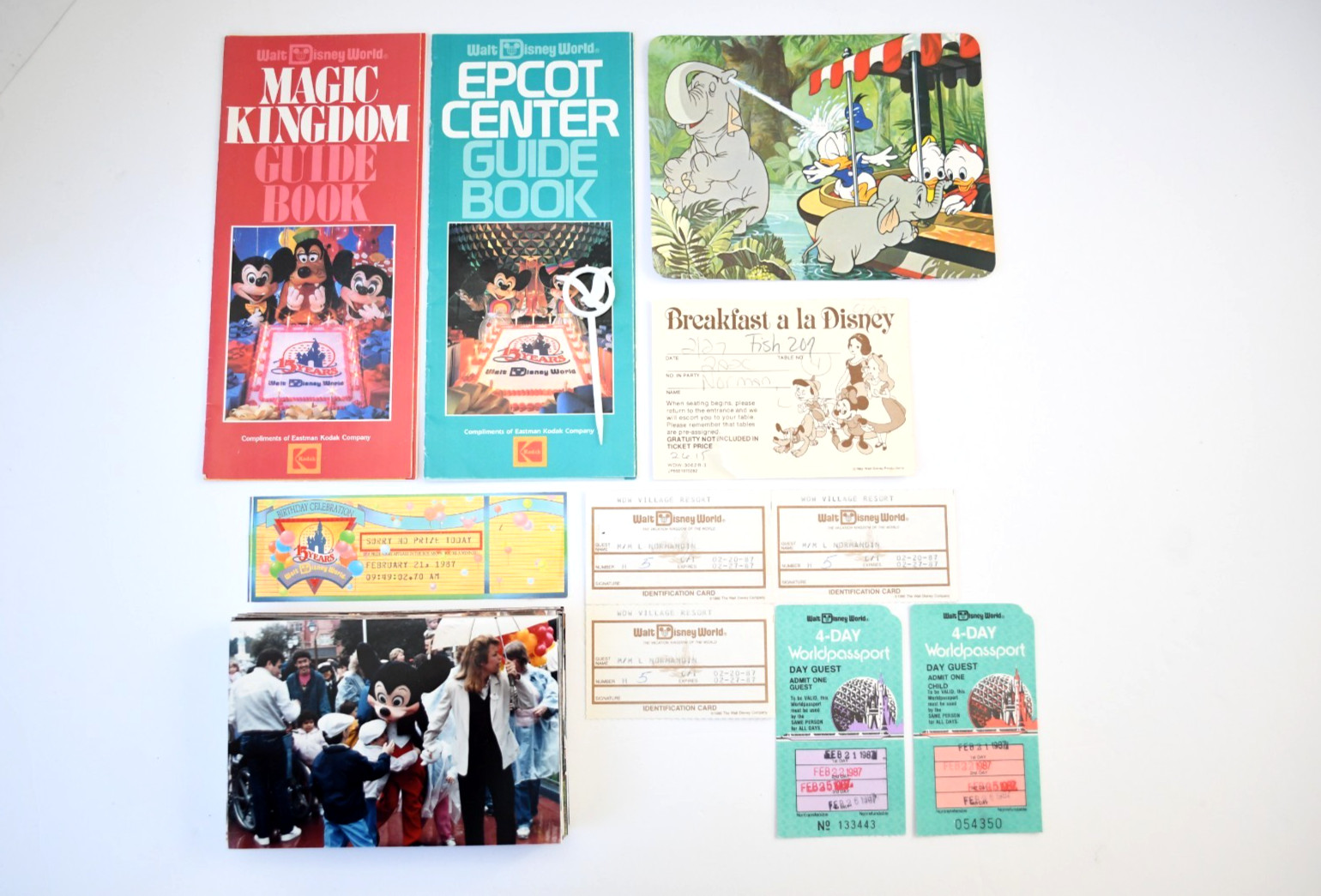 1987 Walt Disney World Lot Guide Books Tickets Photos 15th Anniversary Trip