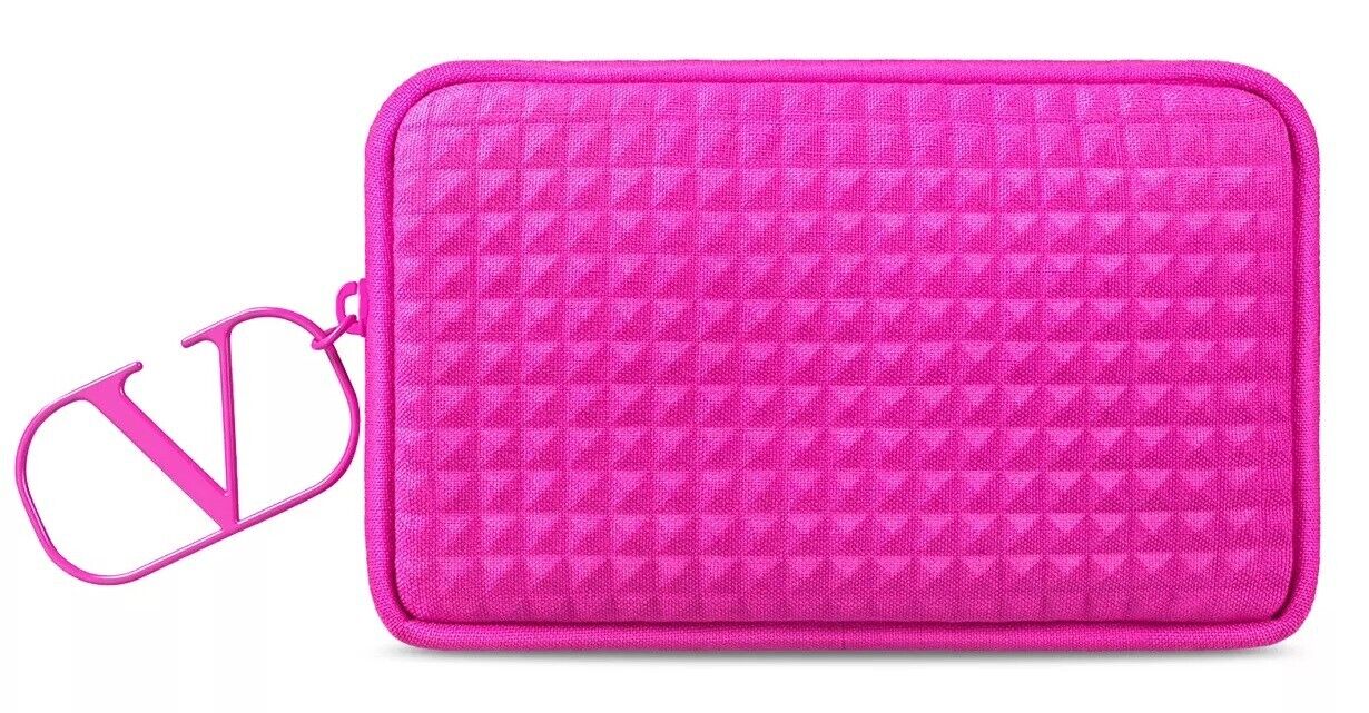 Valentino Beauty Pouch Hot Pink travel Bag makeup Clutch studded texture