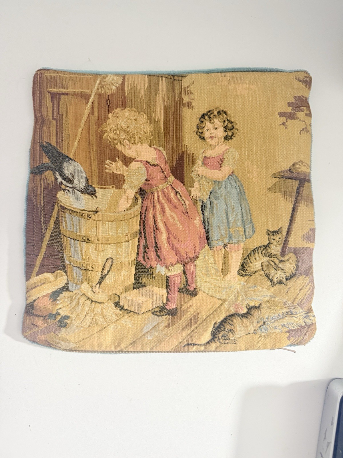 Antique  French Aubusson Style Tapestry 9” X 9” made in France