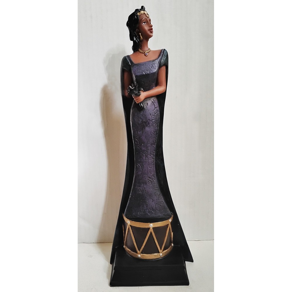 Vintage ACK Trading Co Afrocentric Figurine Woman Gown Drum Base Purple Gold
